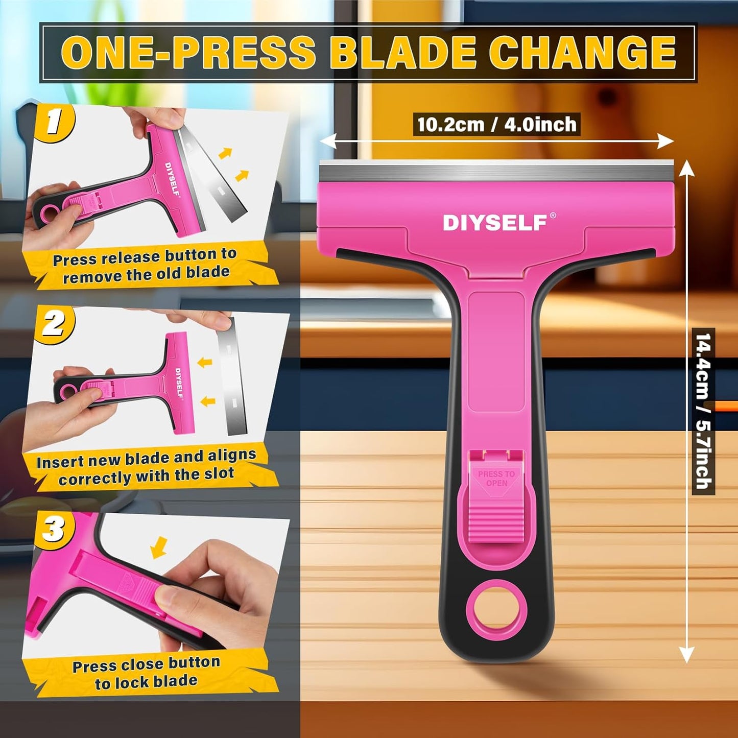 DIYSELF 1 Pack Razor Blade Scraper, Window Scraper with Razor Blade, Razor Scraper Tool for Glass, Scraper Tool Kitchen for Cleaning Stovetop, Cooktop, Oven, Paint Scraper with 10 PCS 4'' Blades