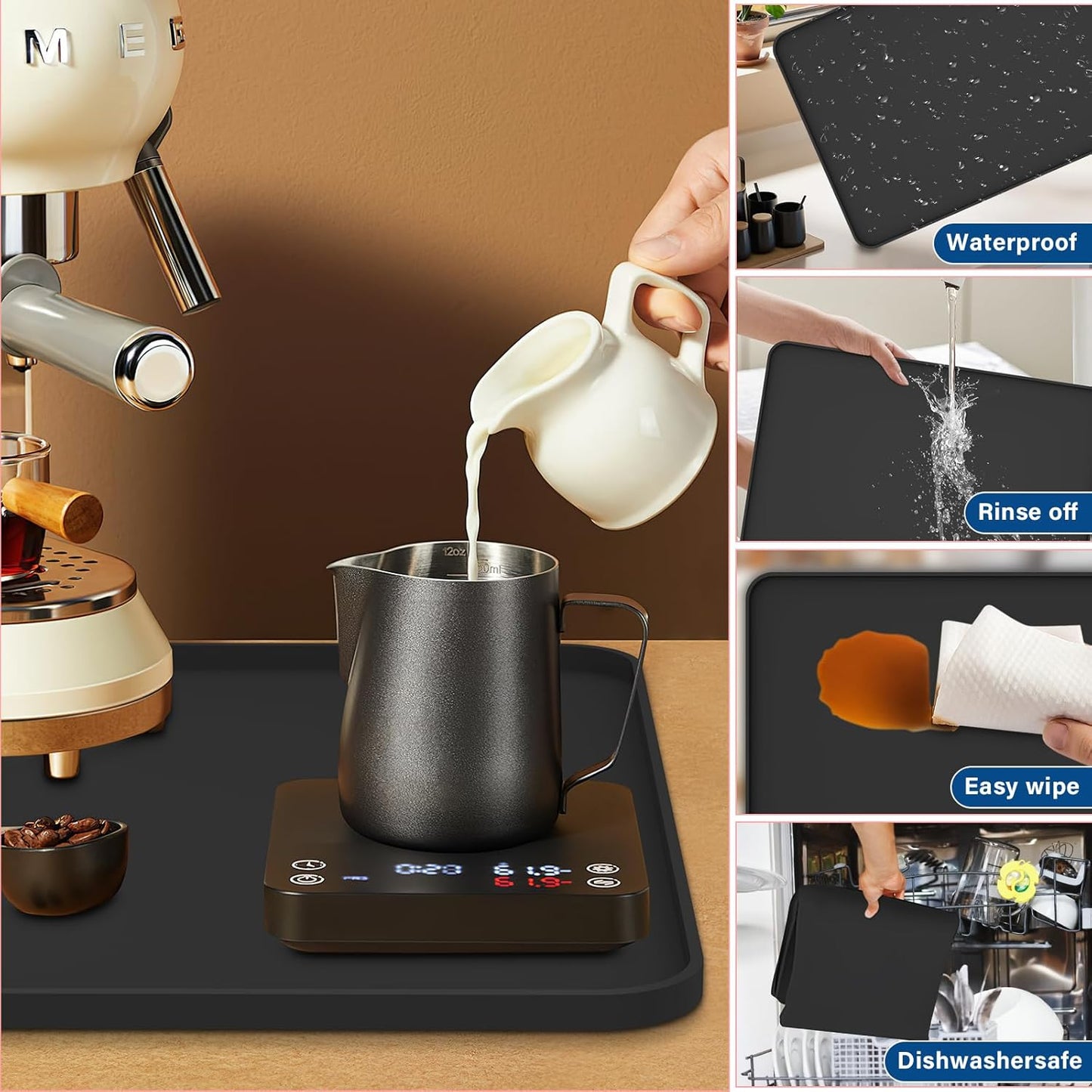 Silicone Coffee Mat - Removable Bar Mat with Concave and Convex Design, Leak-Proof and Non-Slip, Suitable for Use Under the Coffee Machine to Keep the Countertop Clean (Black31.5"x17")