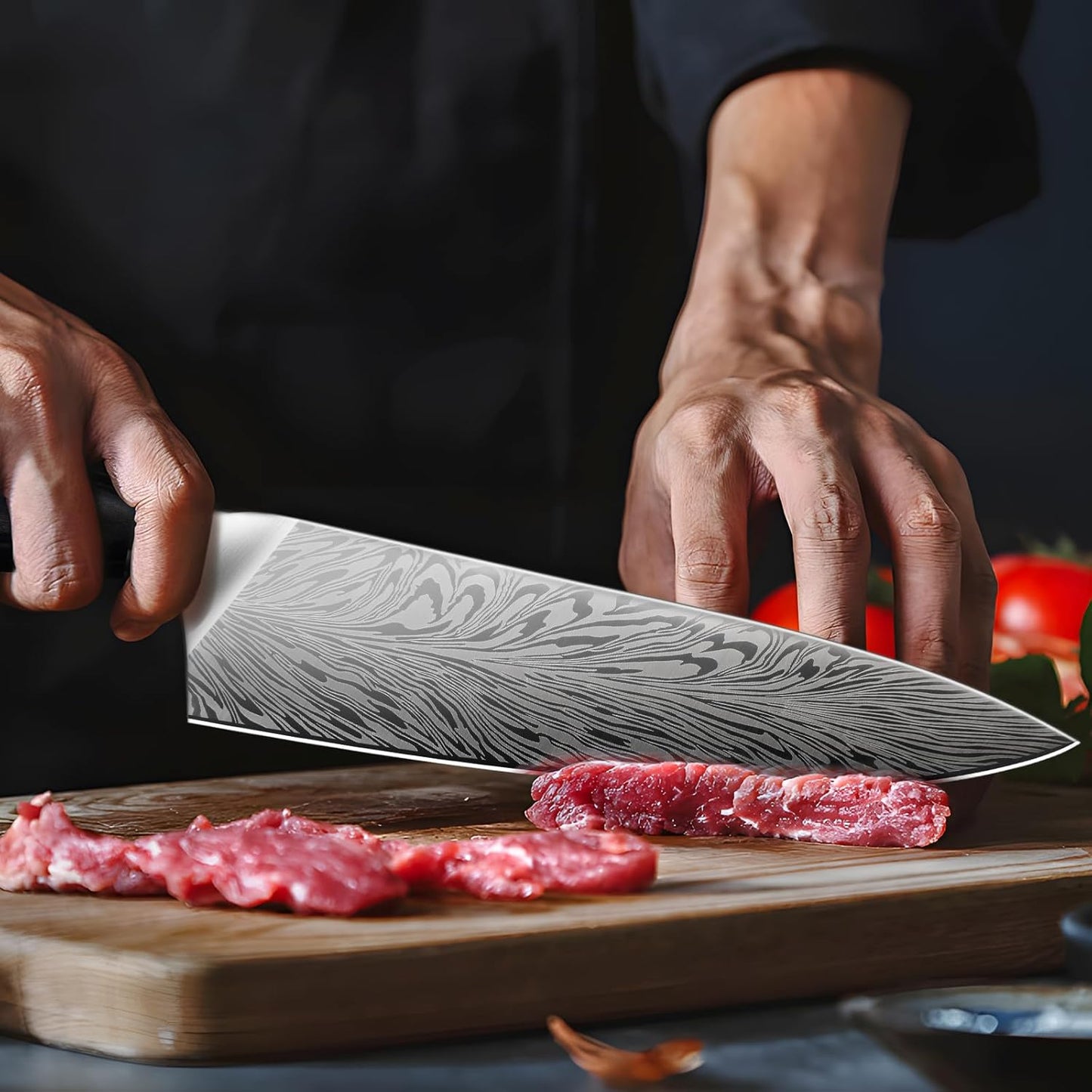 SHAN ZU Chef Knife in Powder Steel, Japanese Kitchen Knife 8 Inch, Ultra Sharp Chef's Knives, High Carbon Japanese Knives with Ergonomic Pakkawood Handle Professional Utility Knives for Meat Vegetable