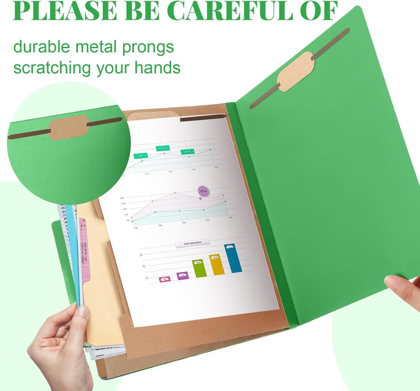 12 Pcs Classification Folders Letter Size, Back to School Supply for Teacher, Student, 2 Pocket Dividers Pressboard File Folder Bulk with 2 Fasteners, 2 in Expanding File Organizer (Green)