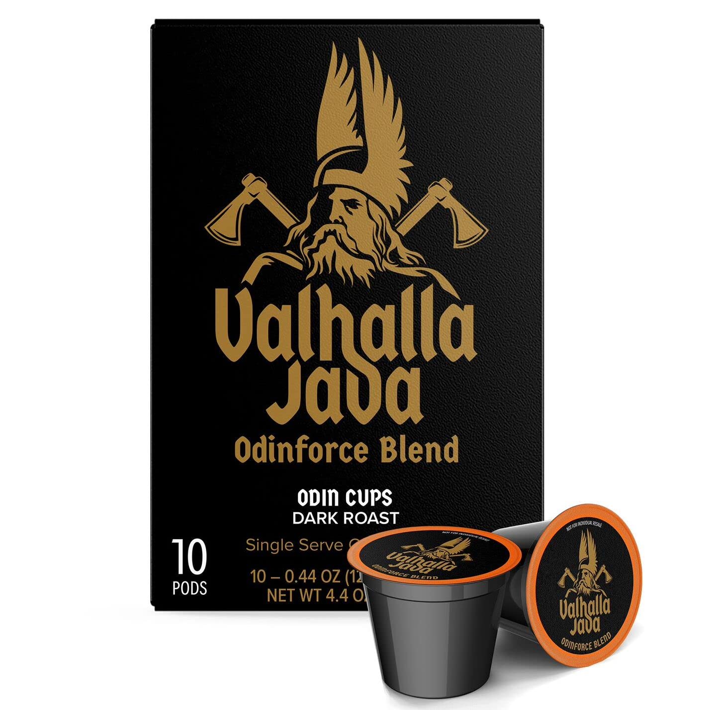 Death Wish Coffee Valhalla Java Single Serve Pods - Extra Kick of Caffeine - Medium Roast Coffee Pods - Made with USDA Certified Organic Fair Trade Arabica and Robusta Beans 10 Count (pack of 1)