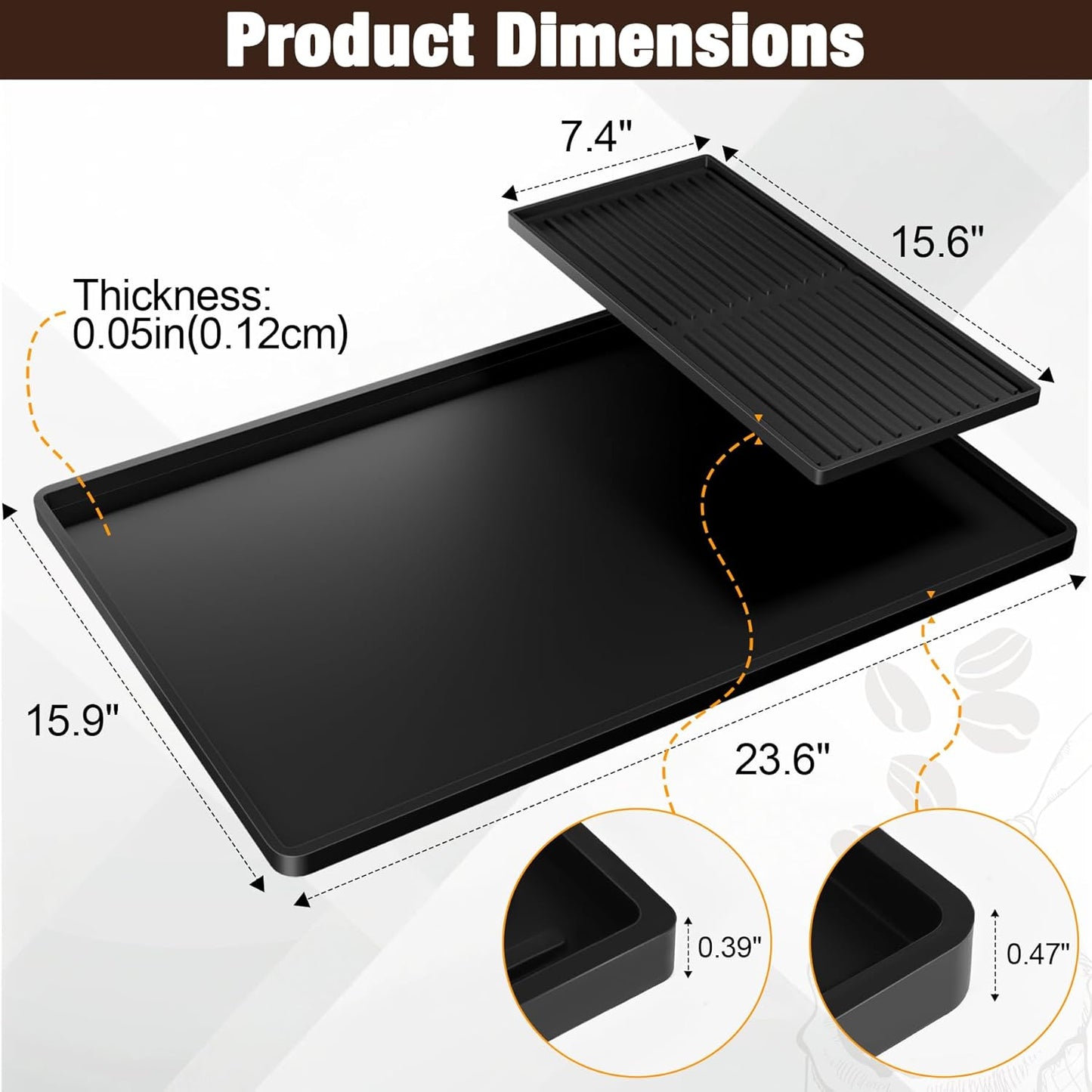 Premium Dish Drying Mat & Removable Coffee Bar Mat - 24x16 Inch Quick-Dry Silicone Mat, Heat/Waterproof Non-Slip Protector for Sink, Espresso Machine, Dishwasher Safe & Cabinets (Black)