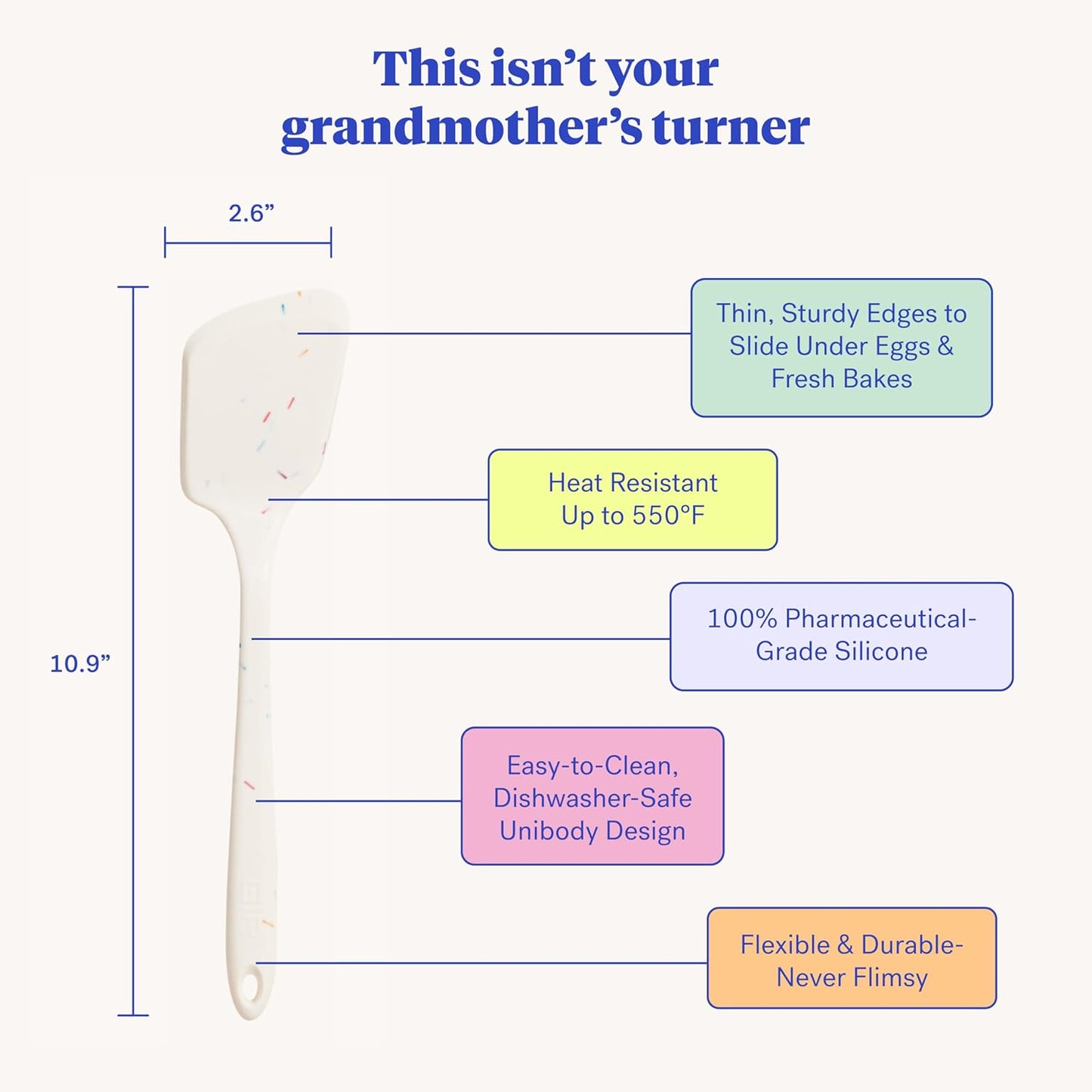 GIR: Get It Right Silicone Spatula Turner - Mini 11 In Sprinkles - Seamless One-Piece Nonstick Heat-Resistant Rubber Spatula for Cooking & Baking - Dishwasher-Friendly Kitchen Utensil