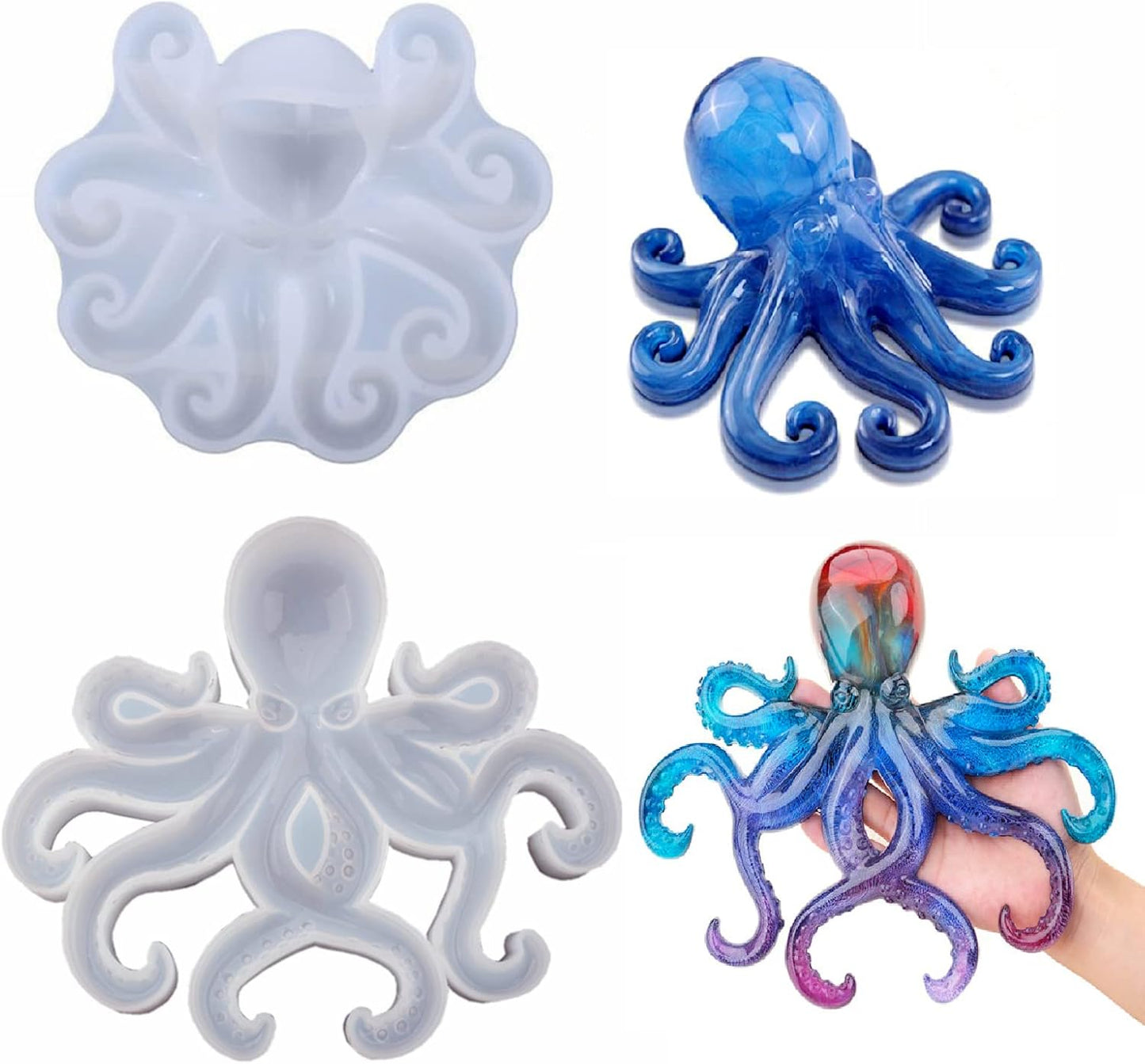 Octopus Resin Mold, Gasusen 2PCS 3D Large Sea Animals Octopus Silicone Molds for Epoxy Resin Casting, Wall Hanging Ornaments, Home Decor, Halloween Christmas Gifts, DIY Craft