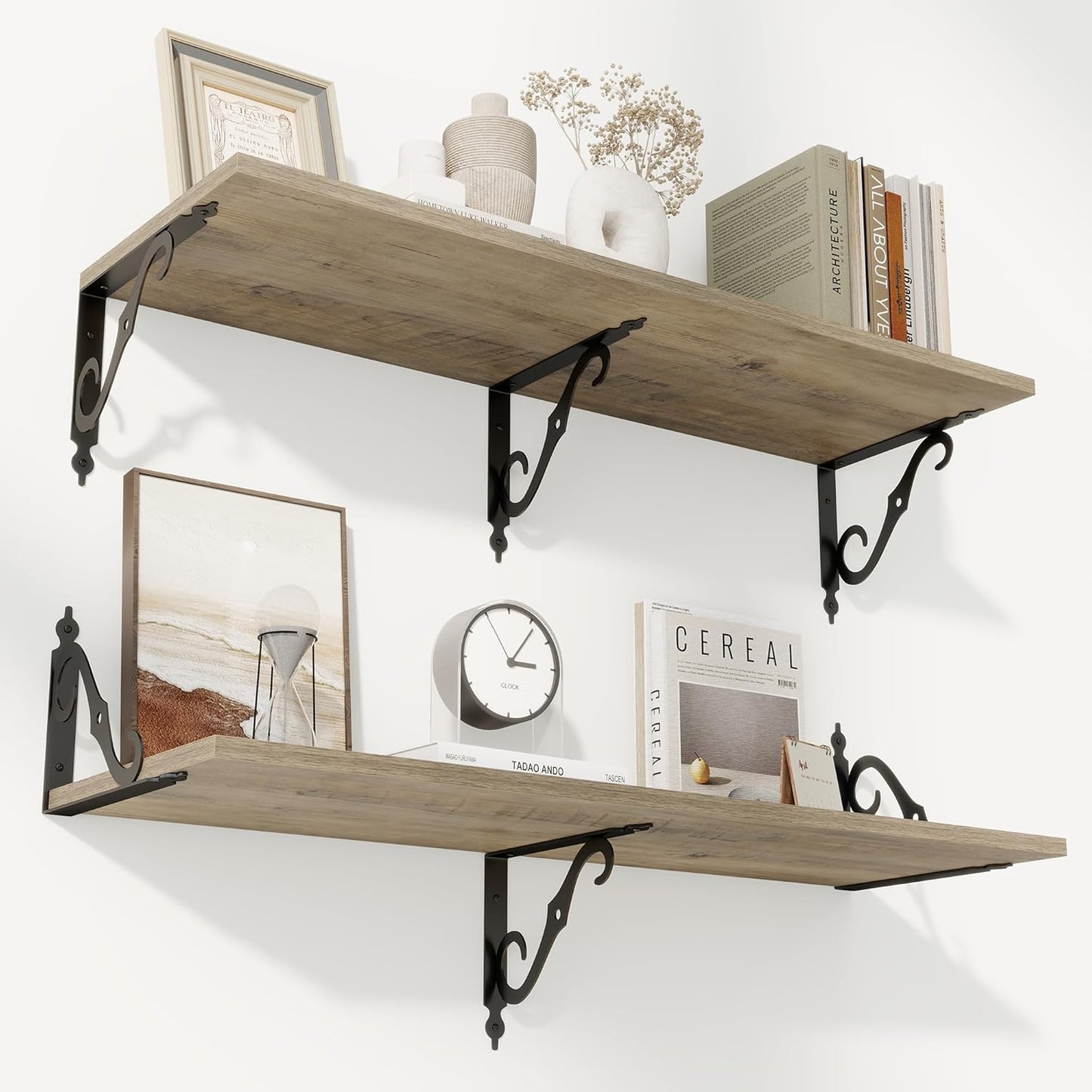 RICHFOCUS 12 Inch Deep Floating Shelves for Wall, 36" W x 12" D Wood Wall Shelves Set of 2, Wide Floating Shelves for Living Room, Bedroom, Kitchen, Bathroom and Decor Storage, Grey