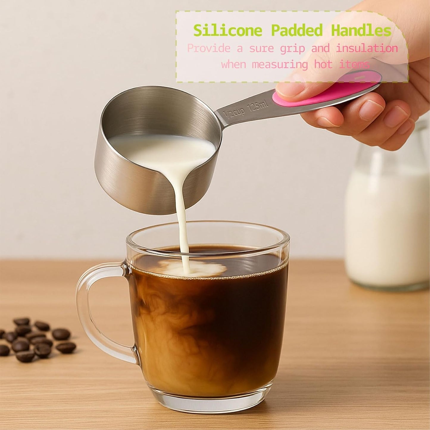 Inmorven 10pcs Measuring Cups and Spoons Set, Nesting Kitchen Stainless Steel Measuring Set for Baking Cooking Dry Liquid Ingredients Upgraded Thickness Handle