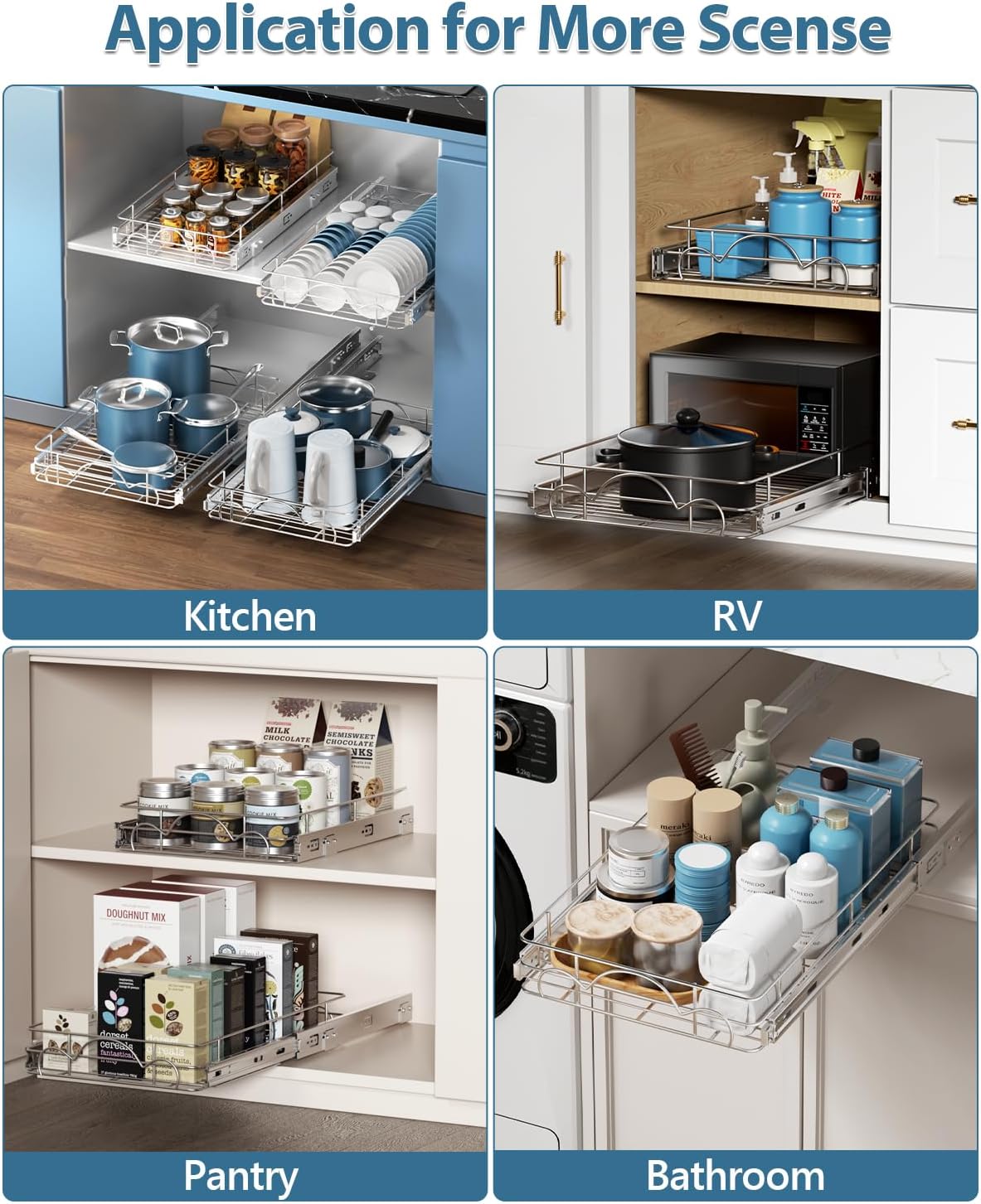 11" Wx21 D Pull Out Cabinet Organizer, Home Shelf Organization, Heavy-Duty Pull Out Shelves for Cabinets, Slide Out Drawers Organizer for Kitchen, Pantry