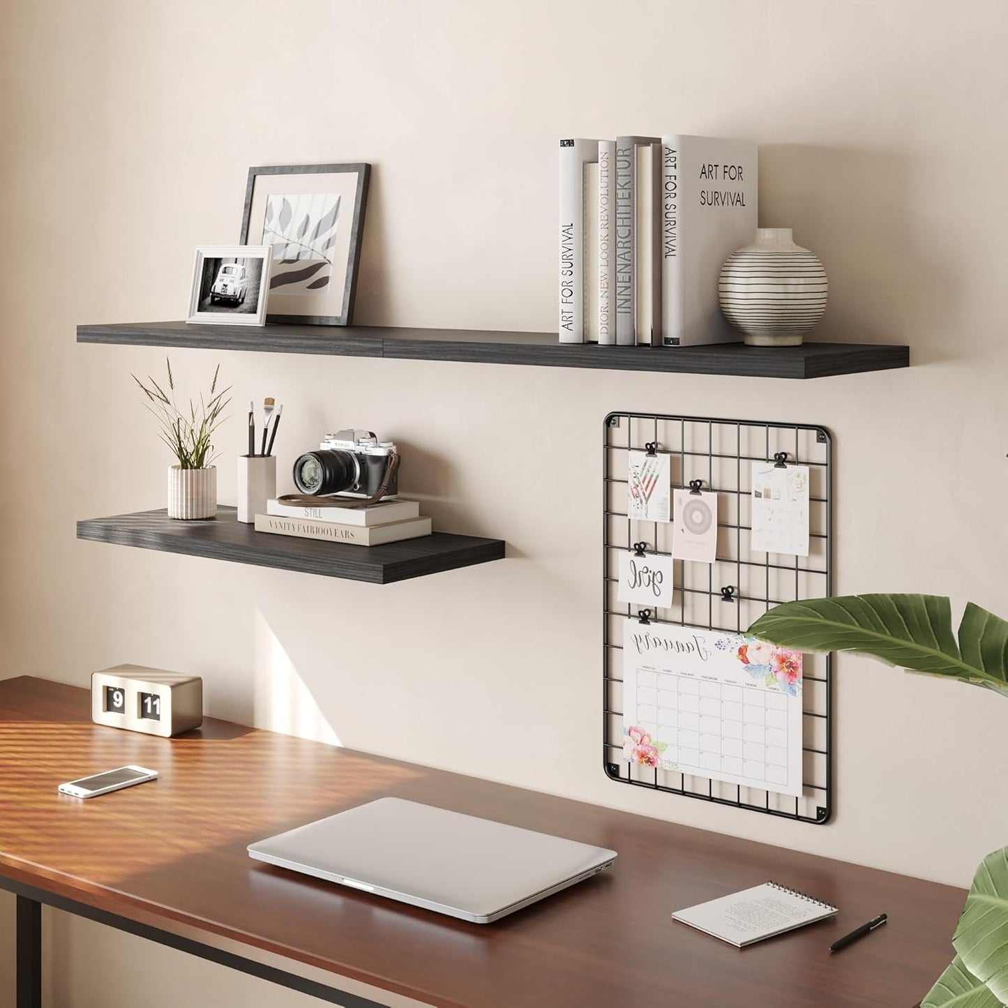 Wall Shelf Set of 2,Dark Wood Floating Shelves 30 in W x 10 in D x 1 in H, Wooden Floating Wall Shelf with Invisible Brackets for Living Room/Bedroom/Bathroom/Kitchen Storage and Decor