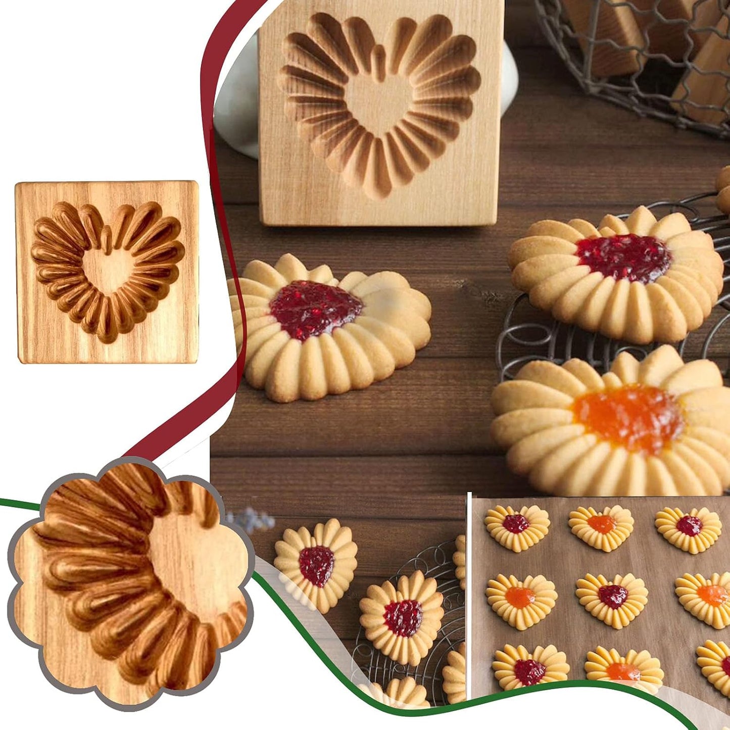 Wooden Cookie Biscuit Mold, 3D Baking Mold, Embossing Craft Decorating Baking Tool, Suitable for Halloween Thanksgiving Christmas Kitchen DIY (Cookies-B-2PCS)