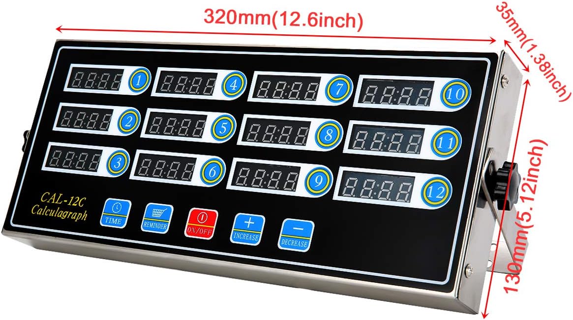 Kitchen Timers for Cooking, 12 Channel, Commercial Grade, Stainless Steel, LED Digital, Loud Alarm