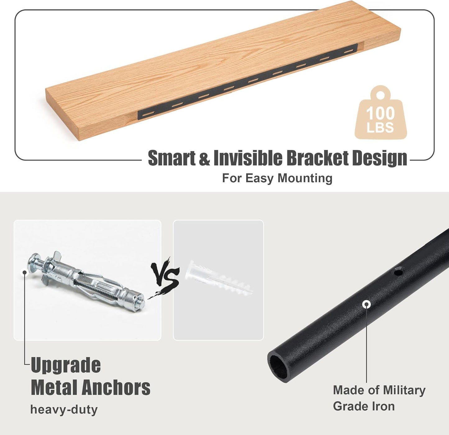 Floating Shelves for Wall, USA-Sourced Oak Wood 24 Inch Wall Shelves Set of 2, Natural Wooden Wall Mounted Picture Ledge Shelf, Nursery Book Storage Shelf Kids Bookshelf, Display Shelf for Bathroom