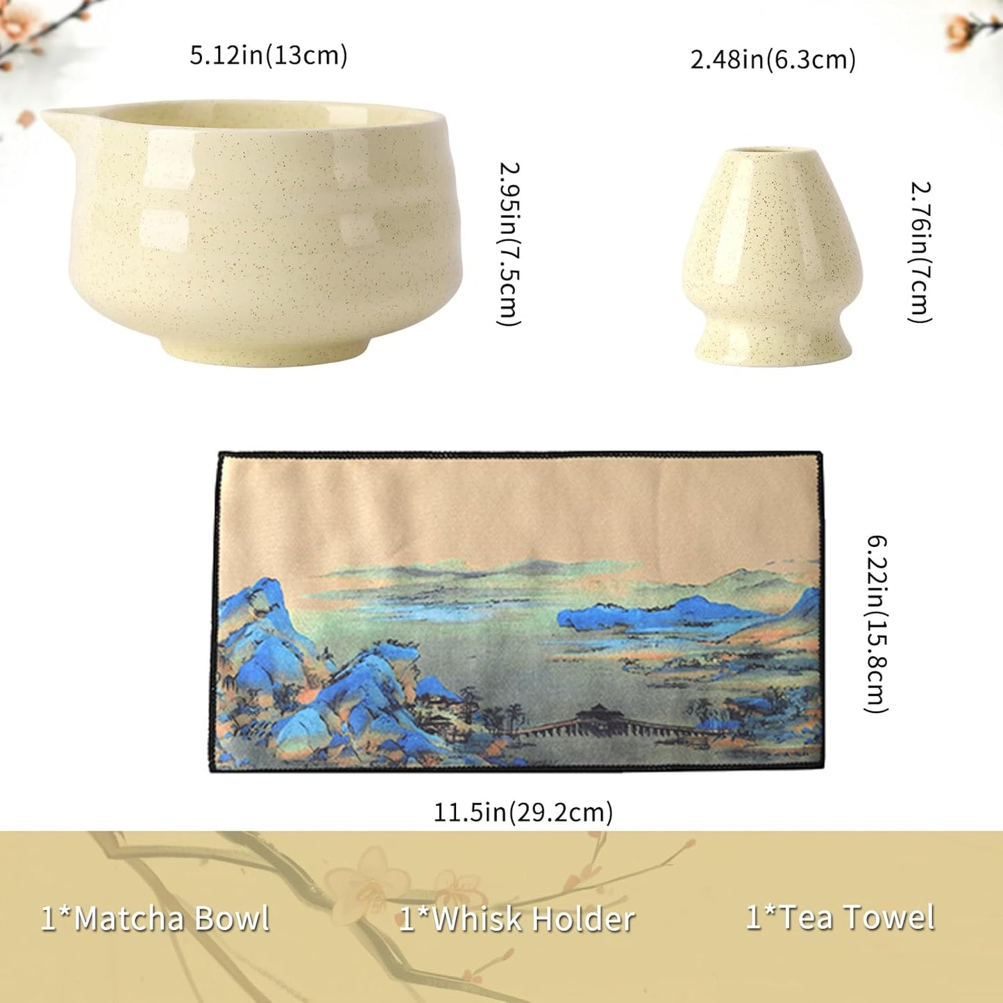 Japanese Ceramic Matcha Bowl - 16oz Speckle Glaze Chawan & Whisk Stand for Perfect Froth, Dishwasher Safe Yellow