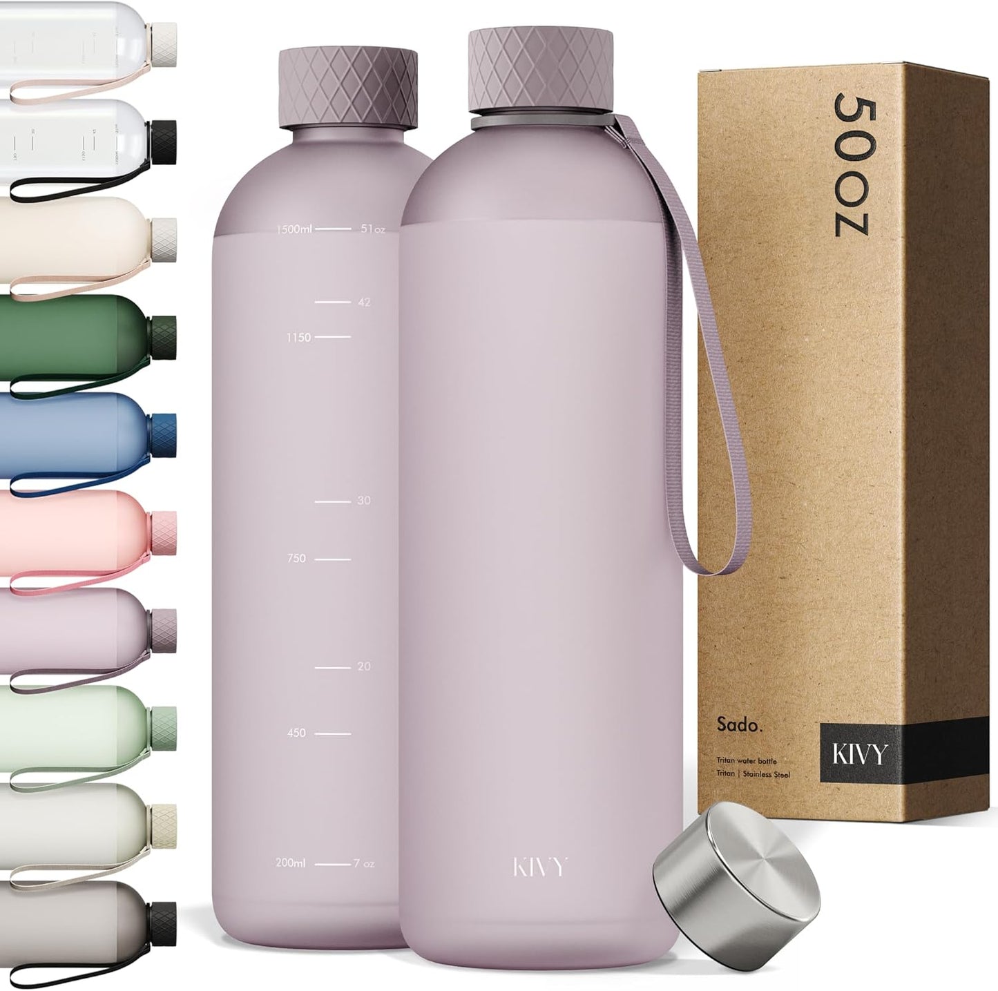 KIVY Slim Water Bottle 50oz [Lightweight & Shatterproof] - Reusable Tritan Water Bottle - Leak Proof Water Bottle for Women & Men - No Spill - Dishwasher Safe‚