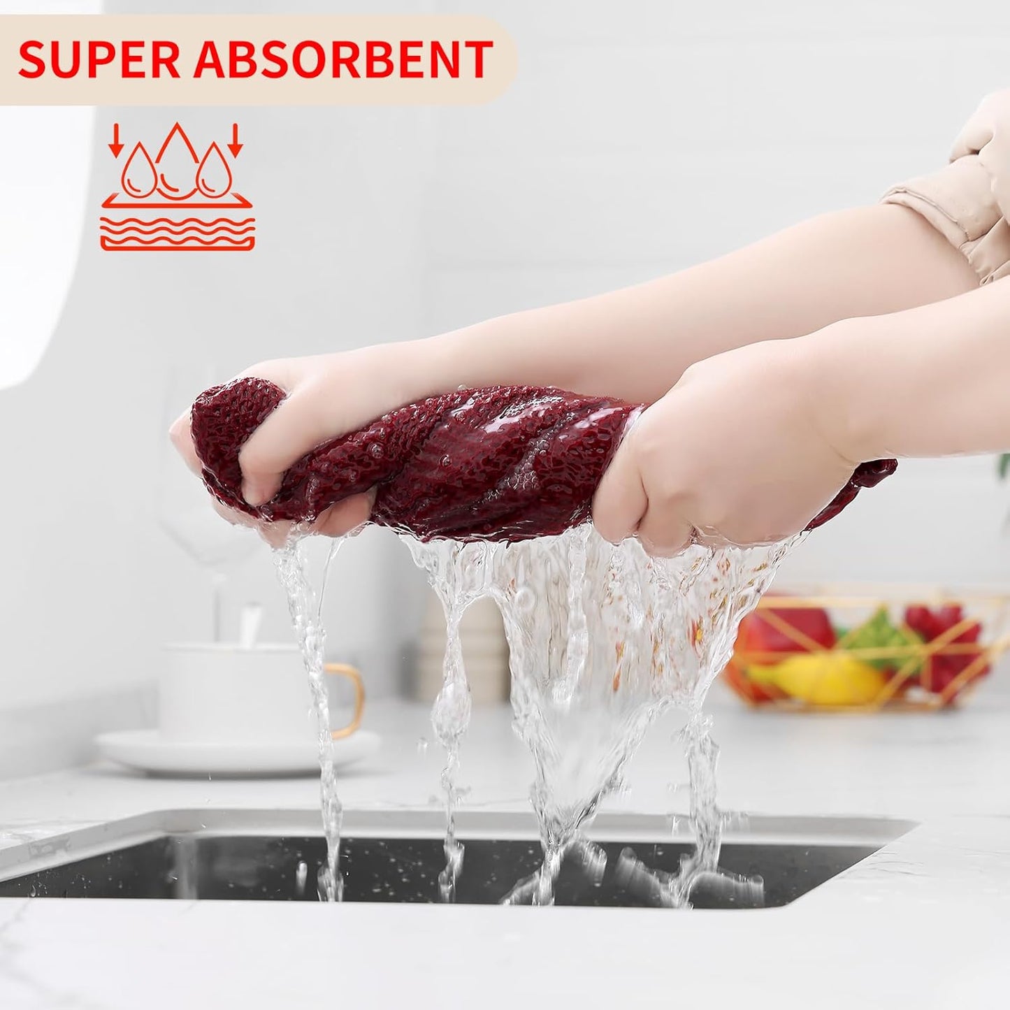 Homaxy 100% Cotton Waffle Weave Kitchen Dish Towels, Ultra Soft Absorbent Quick Drying Cleaning Towel, 13 x 28 Inches, 8-Pack, Burgundy