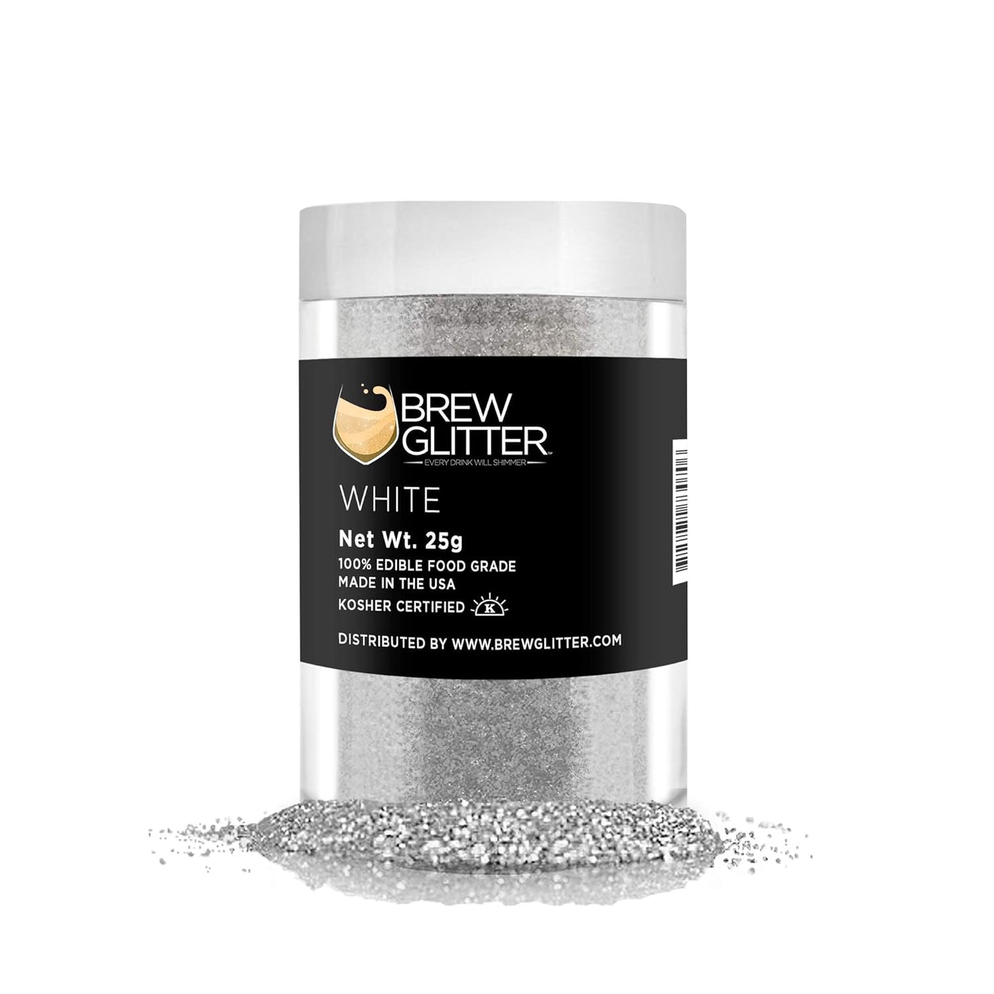 White BREW GLITTER Edible Glitter For Drinks, Cocktails, Beer, Garnish Glitter & Beverages | KOSHER & HALAL Certified | 100% Edible & Food Grade | Vegan, Gluten, Nut Free (25g, White)