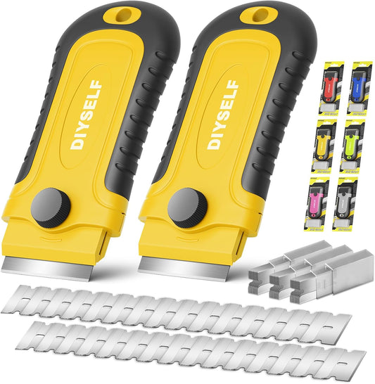 DIYSELF Razor Blade Scraper | Scraper Tool for Cleaning, Glass, Stickers | 2 Pack Scraper with 30 Pcs Extra Single-edged Razor Blades | Paint Scraper | Razor Scraper | Glass Scraper