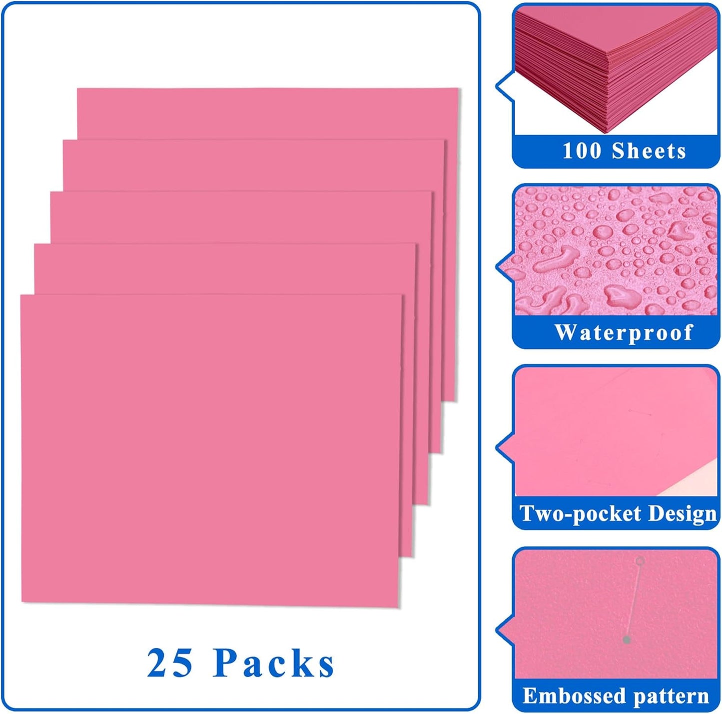 Zzrywuty File Folders with Pockets Letter Size，25-Pack Paper Folders with Card Slot，Two Pocket Folders for School Students，Businessmen，Home and Office Workers（Pink）