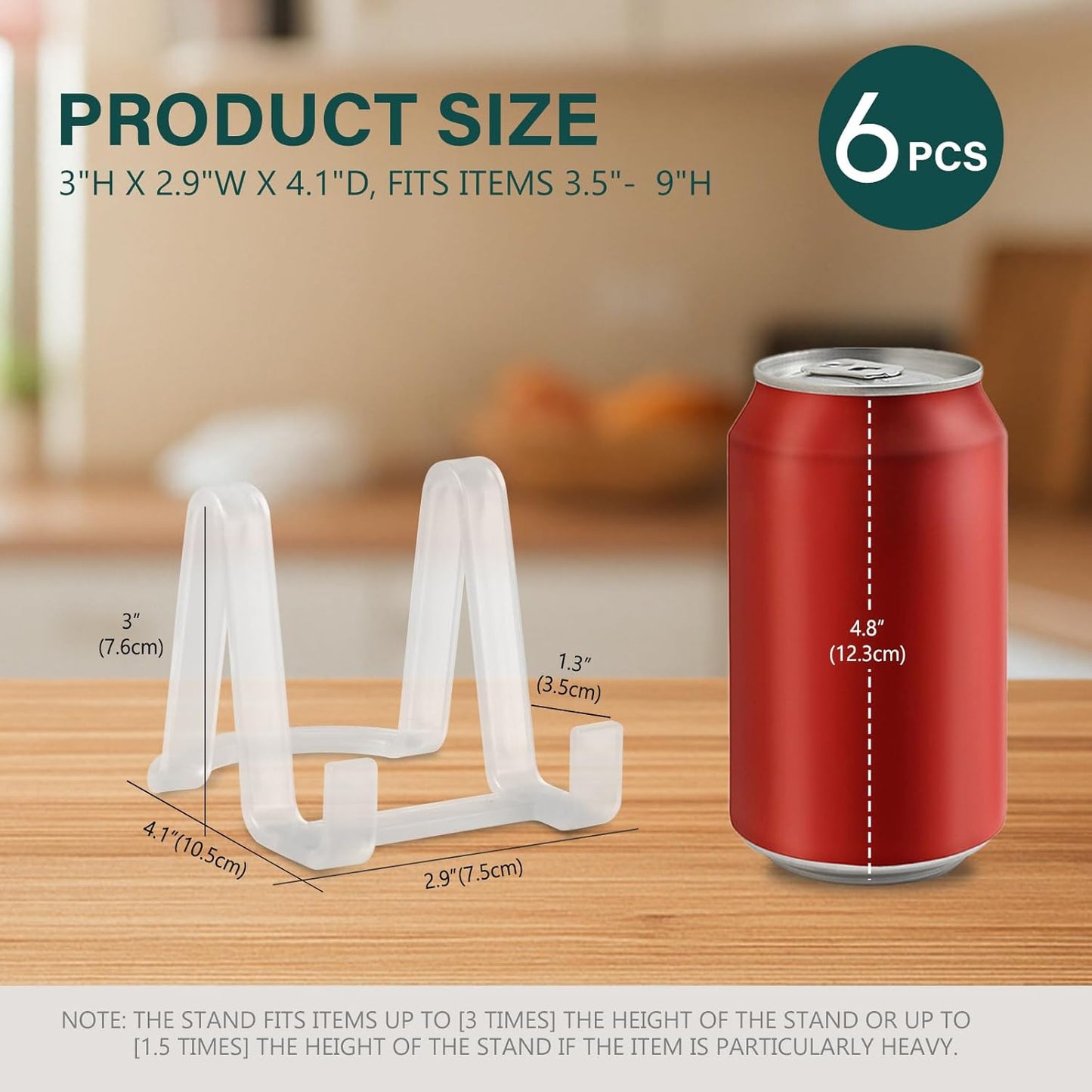 Artliving Plate Display Stands Easel Holder - 3-Inch Plastic Stand for Small Decorative Plates, Pictures and Photos - Clear (6-Pack)