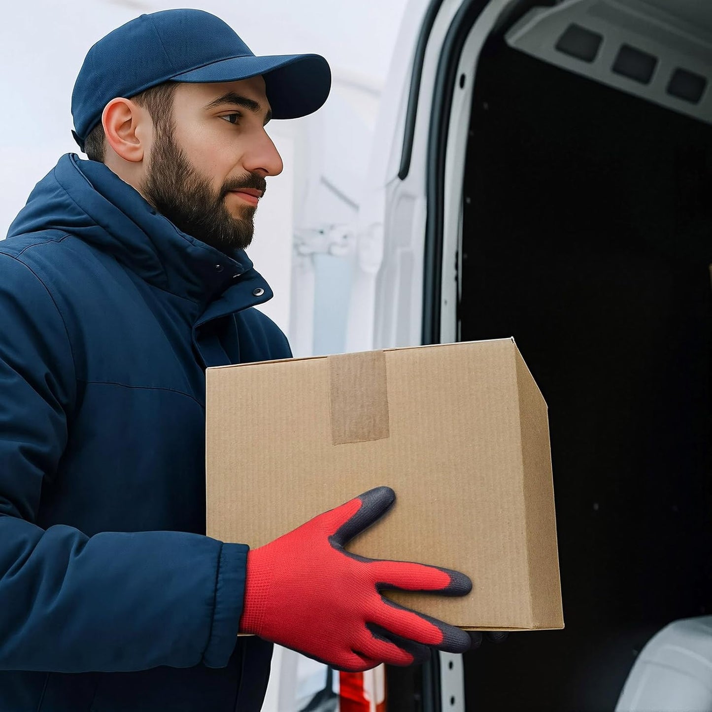 KAYGO Winter Work Gloves for Men and Women, 12 Pairs Thermal Insulated Safety Work Gloves PU Coated, Smooth Grip on Palm & Fingers,Ideal for Freezer Work,Red,M