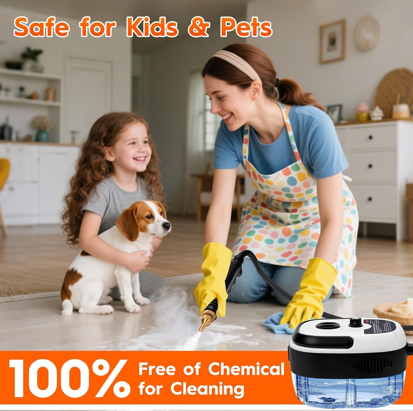 Steam Cleaner, 2500W High Handheld Steam Cleaner, 1L Portable Car Steam Cleaner, 6 High Speeds Pressure Temperature Steam Cleaning Machine with 3 Brush Heads for Kitchen Home Car Cleaning（White）