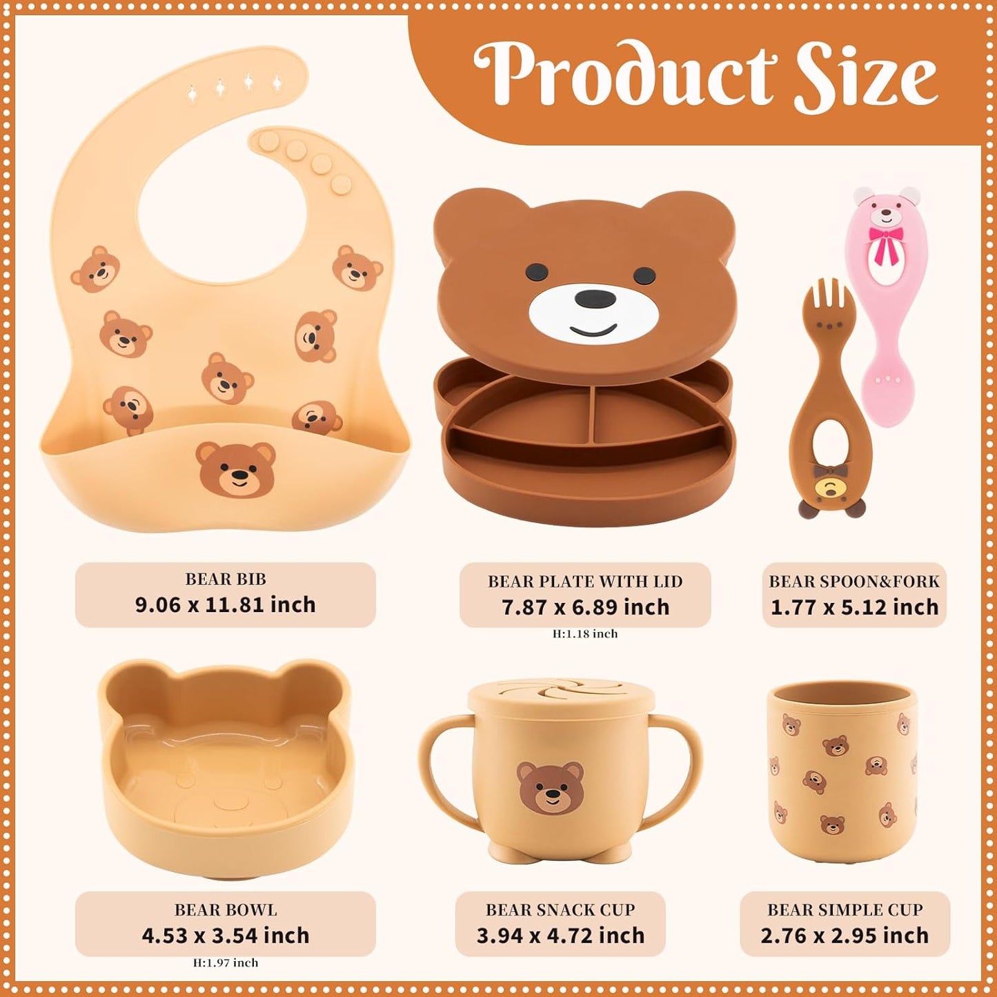 Silicone Baby Feeding Set 7 Pcs, Baby Led Weaning Supplies, Baby Feeding EatincSupplies Set BPA Free, Baby Essentialsfor Newborn Gift Bear