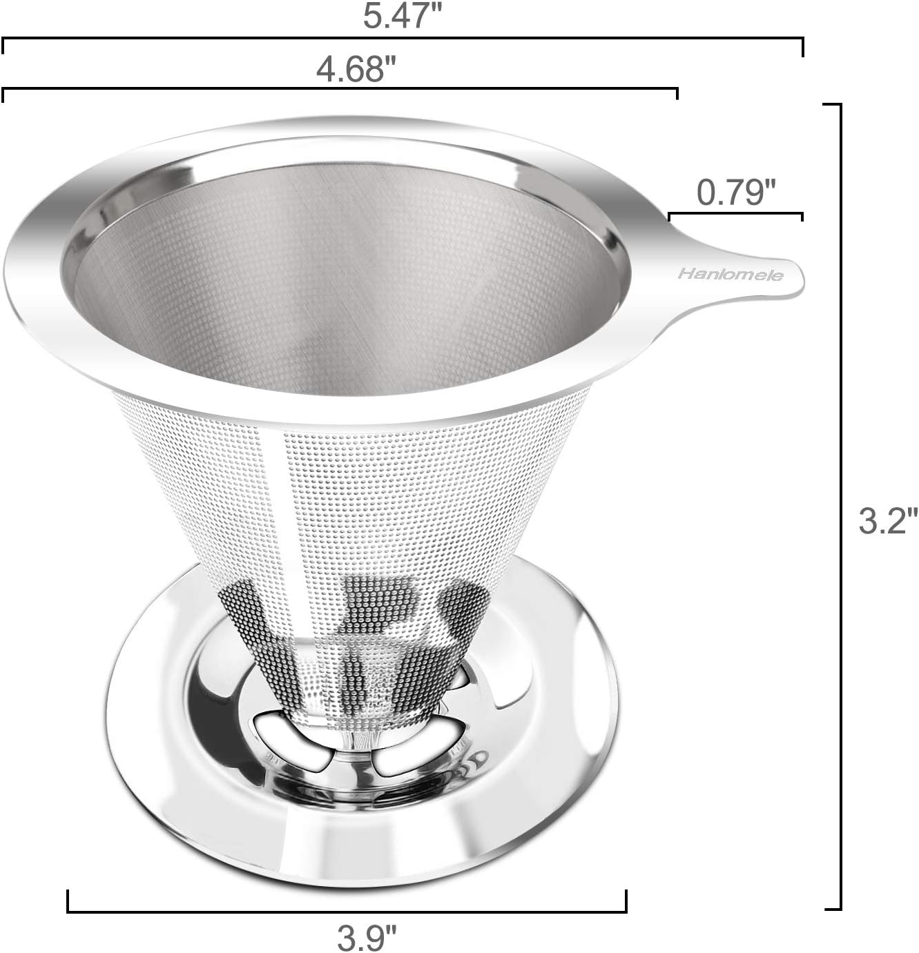 Pour Over Coffee Dripper, Paperless Reusable Coffee Filter, Pour Over Coffee Maker for Single Cup Brew, Double Mesh Design of Stainless Steel Cone Filter for Perfect Extraction (1-2 Cup)
