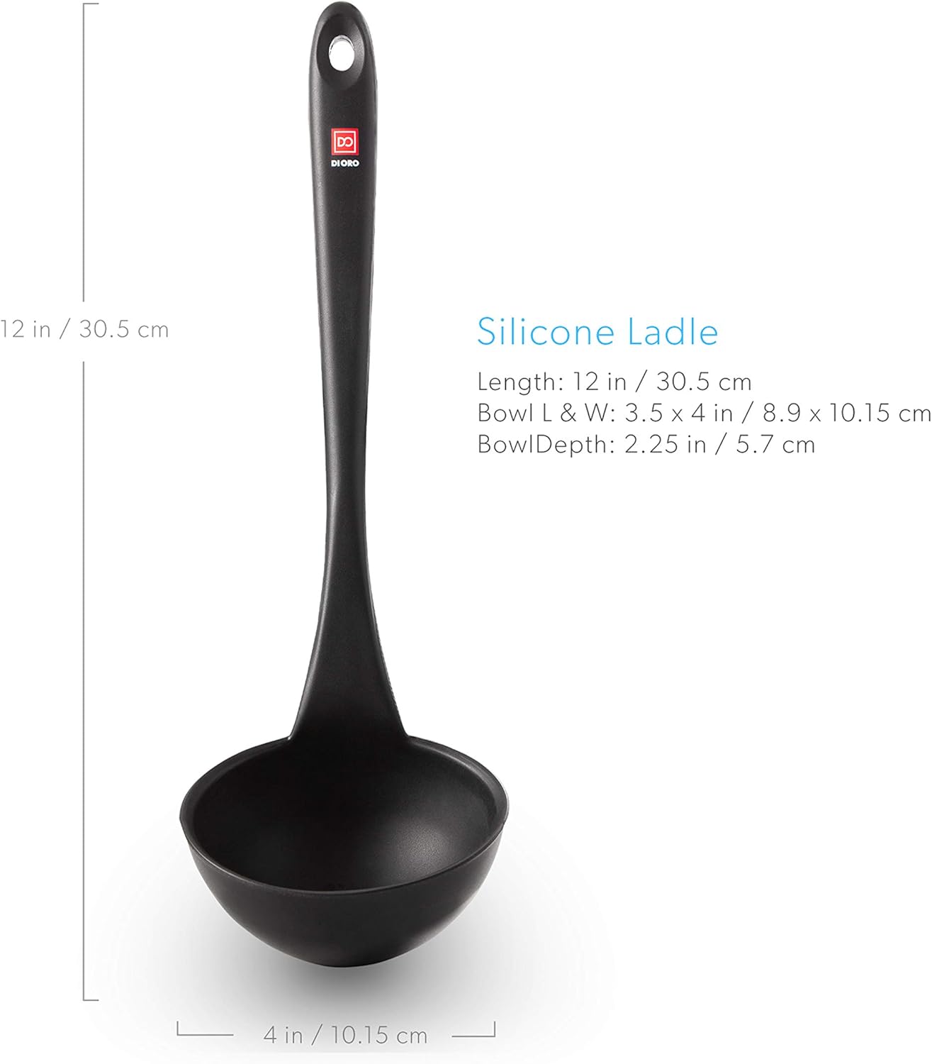 DI ORO Silicone Ladle – Soup Ladle for Cooking & Serving Heat-Resistant - Large Kitchen Soup Ladle Nonstick Cookware Safe - Soup Serving Spoon with Wide Bowl - Silicone Utensil Dishwasher Safe (Black)