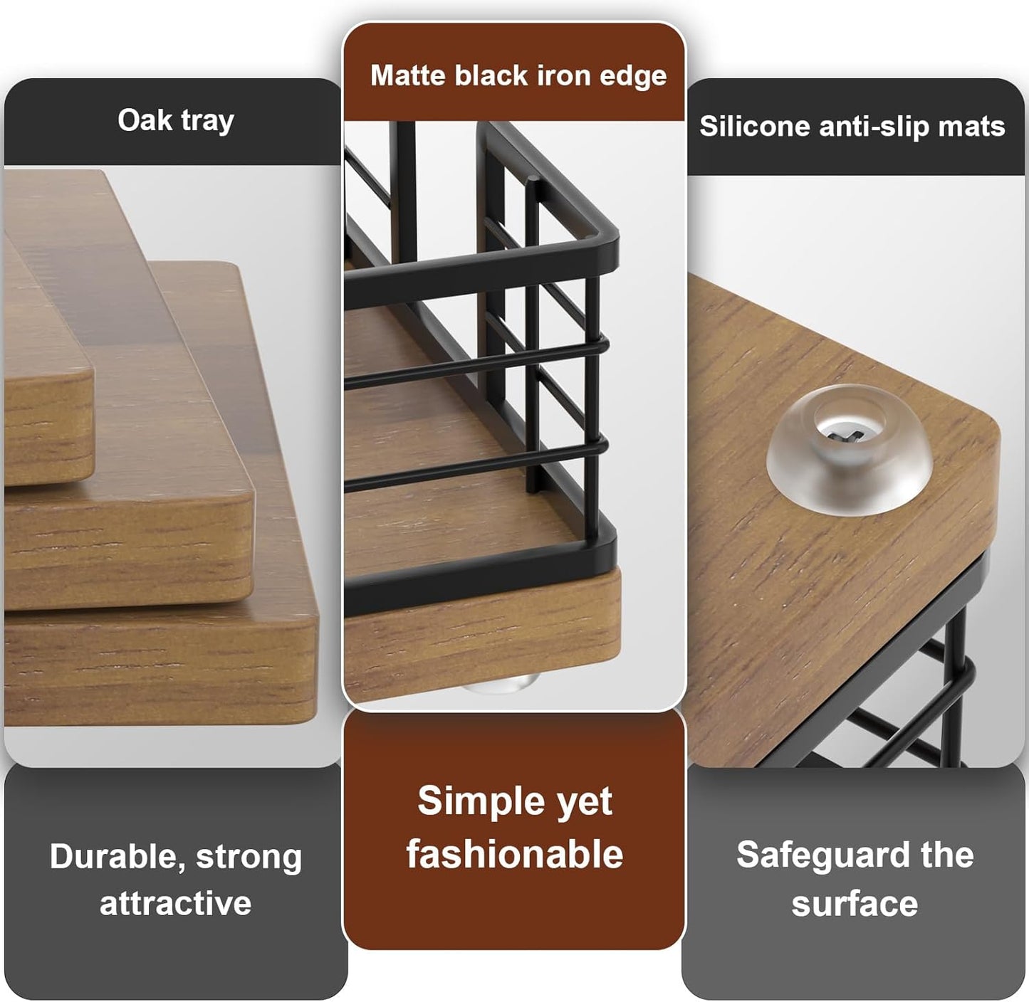 Wican Guest Towel Holder Tray for Bathroom, Oak and Iron Napkins Holder for Powder Room Dinning Table Wooden Basket for Disposable Paper Hand Towels Black and Brown