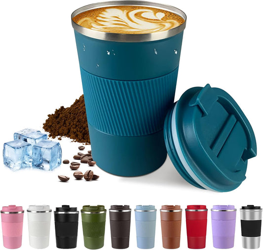 Vacuum-Insulated Stainless Steel Travel Coffee Mug, Leak-Proof Reusable Coffee Cup with Lid - Keep Hot & Cold Drinks for Hours, Durable Thermos Tumbler for Men & Women (3rd-Blue, 12OZ)