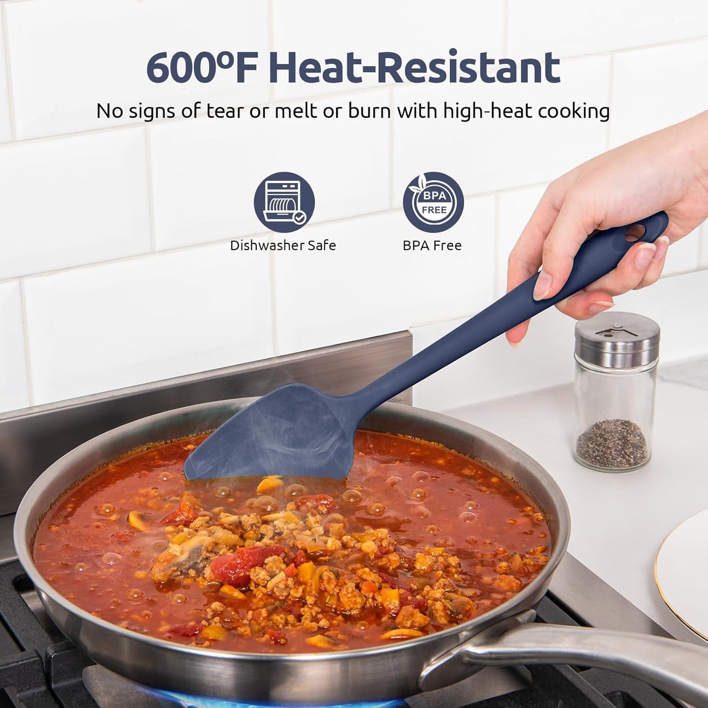 Heat Resistant Silicone Spatula Set: U-Taste 600ºF High Temp Seamless Food Grade Food Grade Flexible Rubber Silicon Kitchen Cooking Mixing Baking Scraper for Nonstick Cookware Set of 4 (Midnight Blue)