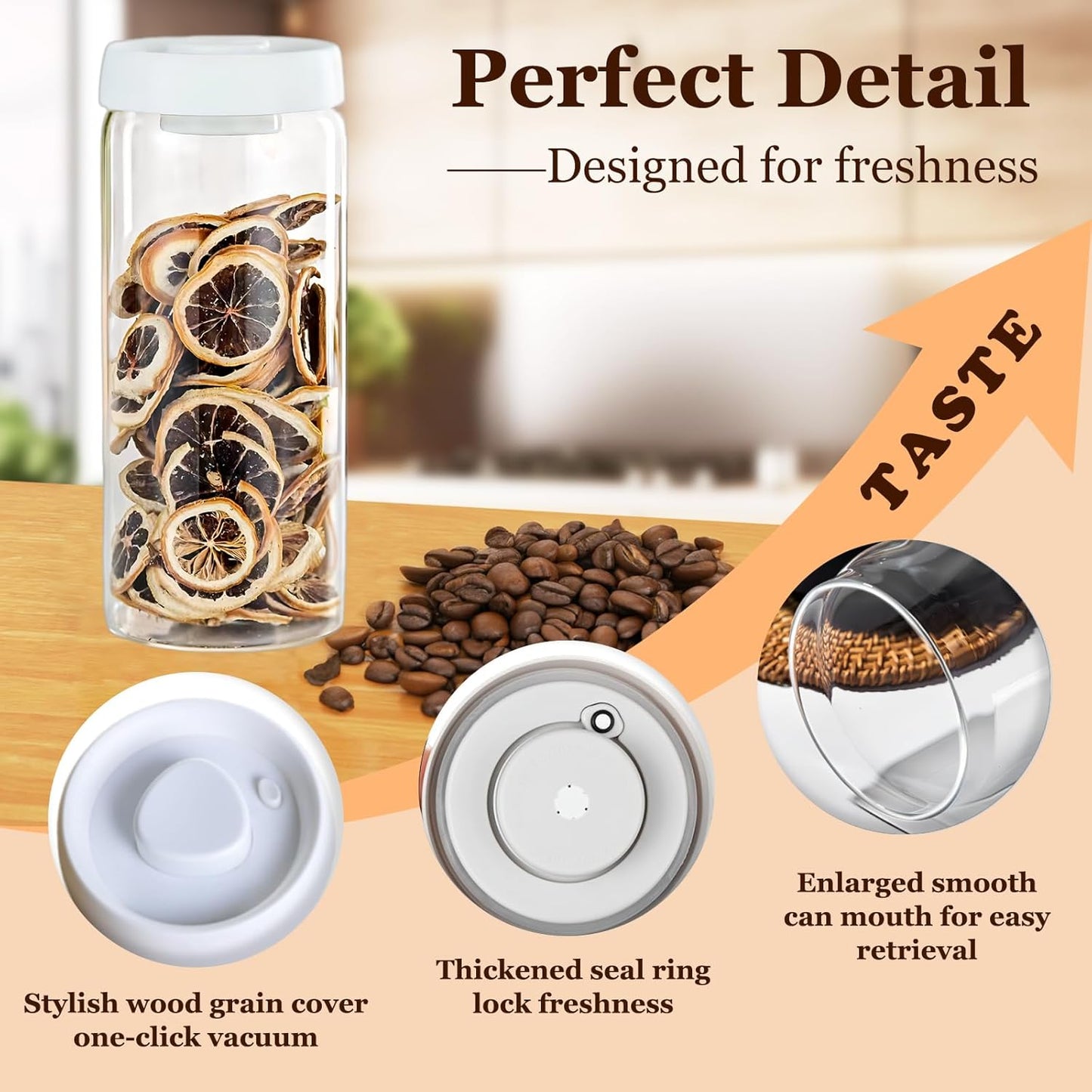 Vacuum Glass Jar with Airtight Lid,61floz/1800ml Borosilicate Glass Coffee Canister Container,Perfect for Coffee Beans & Grounds,Loose Leaf Tea,Candy,Sugar,Nuts,Spices