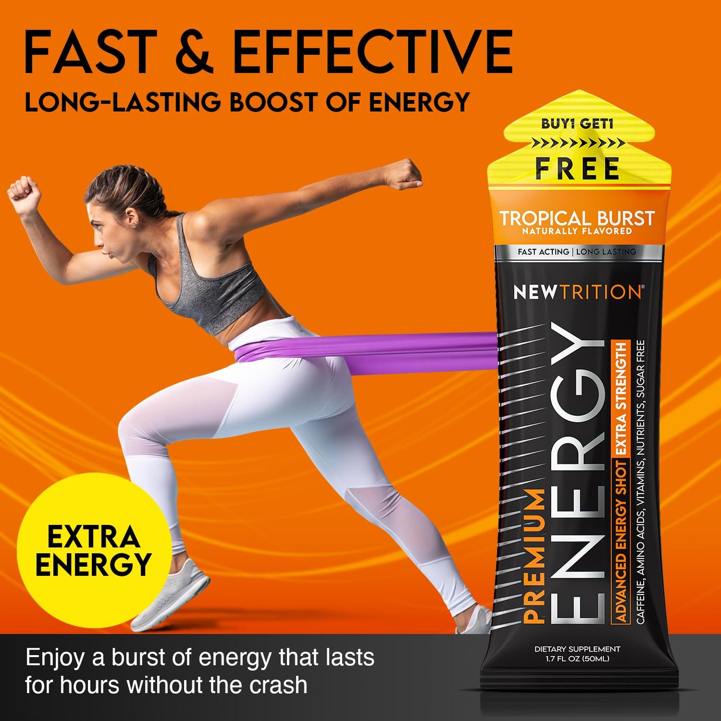 NewTrition® Extra Strength Energy Shots, 250mg Caffeine Energy Shots with Vitamin B & Amino Acids, Sugar-Free Vitamin Energy Shot, 1.7 fl oz (Pack of 6, Tropical Burst)