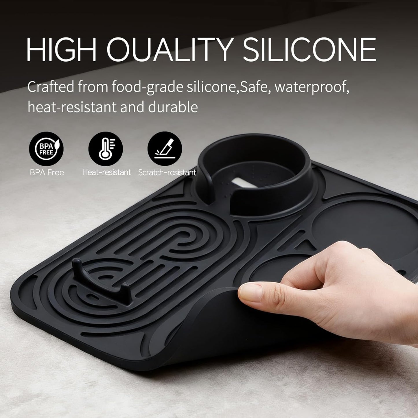 Silicone Coffee Mat- Compatible with Ninja Espresso - Easy to Clean, Suitable for Ninja Luxe Espresso Coffee Machine ES601 & ES701 and Other Coffee Machines of Various Sizes (Black)