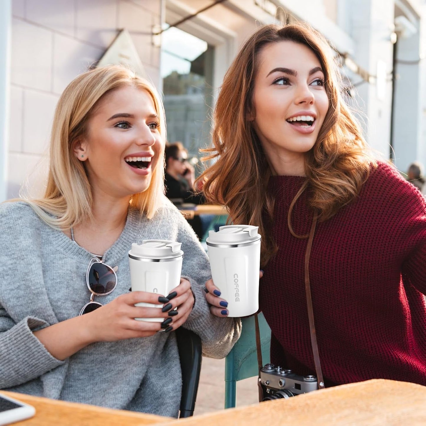 Sieral 4 Pcs 13 oz Travel Coffee Mug Insulated Reusable Coffee Cups with Leakproof Lid Stainless Steel Portable Tumbler for Keep Hot or Ice Milk Tea(White)