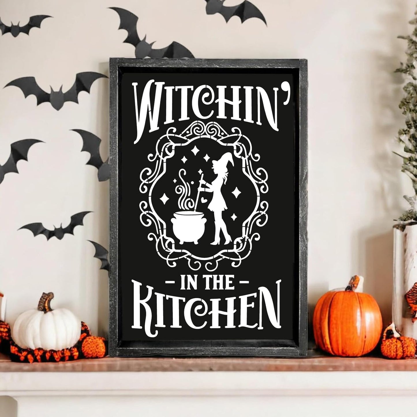 Halloween Stencils for Painting 11.7”x8.26” Reusable Halloween Stencil A4 Skeleton Witch Black Cats Draw Templates for Wood Signs Walls Windows Door Mat Fabrics