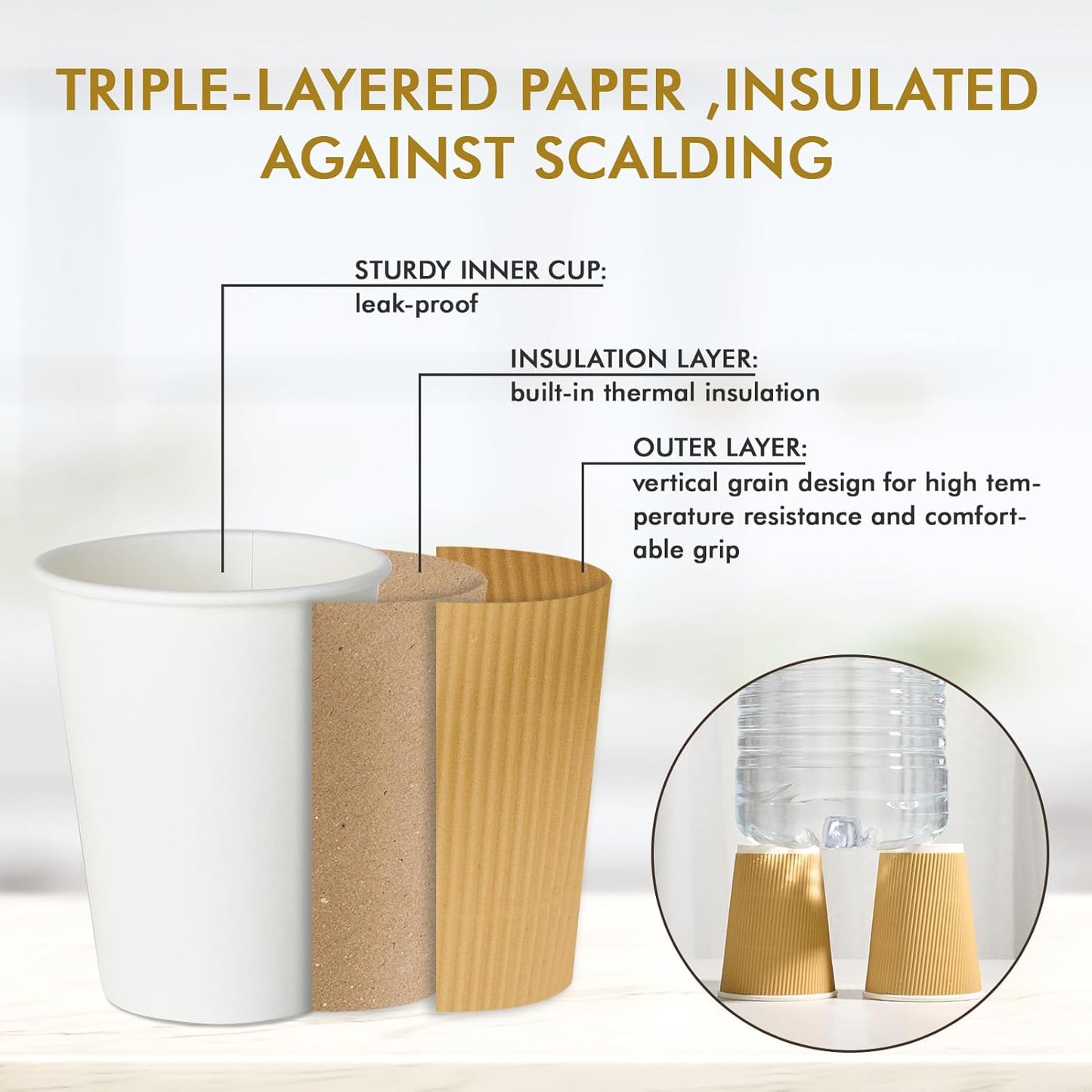 500 Pack 12 oz Paper Coffee Cups, Ripple Insulated Paper Cups, Hot Water Cups for Home, Office, Hotel, Meetings, Parties