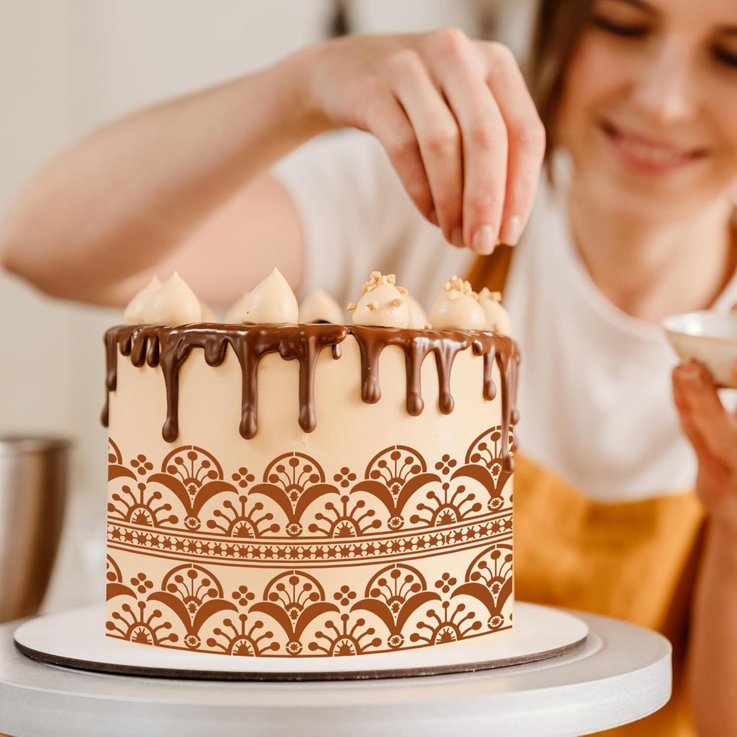 Cake Stencils Decorating for Baking - 12 Pcs Reusable Floral Border Stencils, Mexican Art Flower Lace Stencil, Buttercream Templates for Painting on Wood Crafts