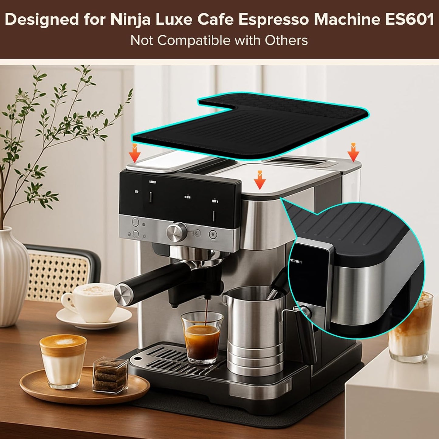 Top Mat for Ninja Luxe Cafe Espresso Machine ES601, Protects Top Surface, Anti-scratch, Easy to Clean, Waterproof, Heat Resistant, Non-Slip Silicone Coffee Machine Mat for Ninja Luxe Cafe Accessories