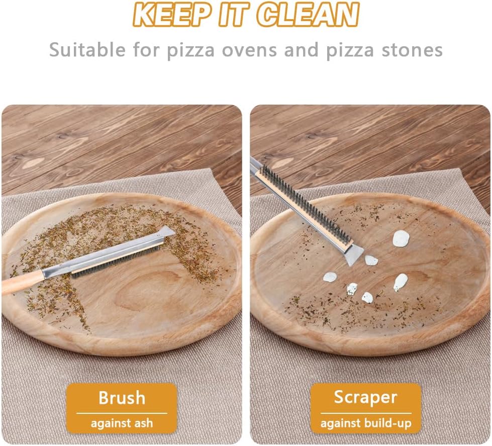 Pizza Oven Brush, 26" Brush and Stainless Steel Scraper for Pizza Stone with Screwdriver and Non Scratch Heat Proof Brass Bristles, BBQ Grill Cleaning Brush Outdoor Pizza Oven and Accessories