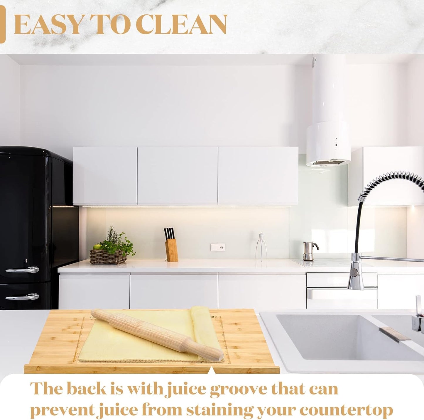 Vesici Reversible Pastry Board with Lip for Rolling Dough Large Wooden Cutting Chopping Kneading Board with Engraved Measurements for Counter Table Top Kitchen(Wood,24 x 22.8 x 1.5 Inch)