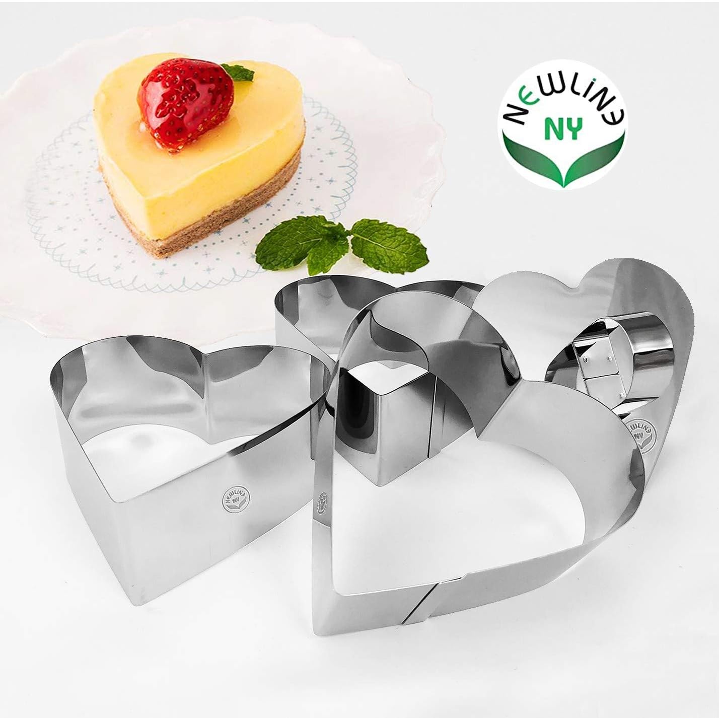 Newline NY Stainless Steel Dessert Rings (4 Pcs) Heart Shape Molded Salads, Pastries Mousse Molding Layering Cutter
