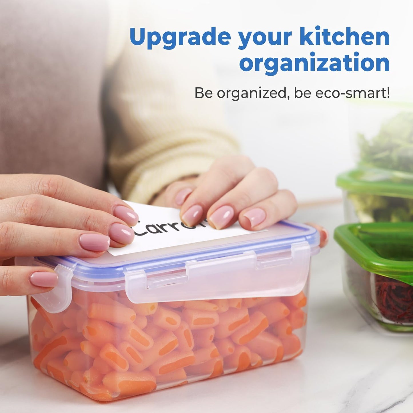 MESS Removable Food Labels for Containers (48-Pack) 3x4" Erasable Kitchen Labels for Organizing, Freezer & Fridge, White Dry Erase Labels for Jars