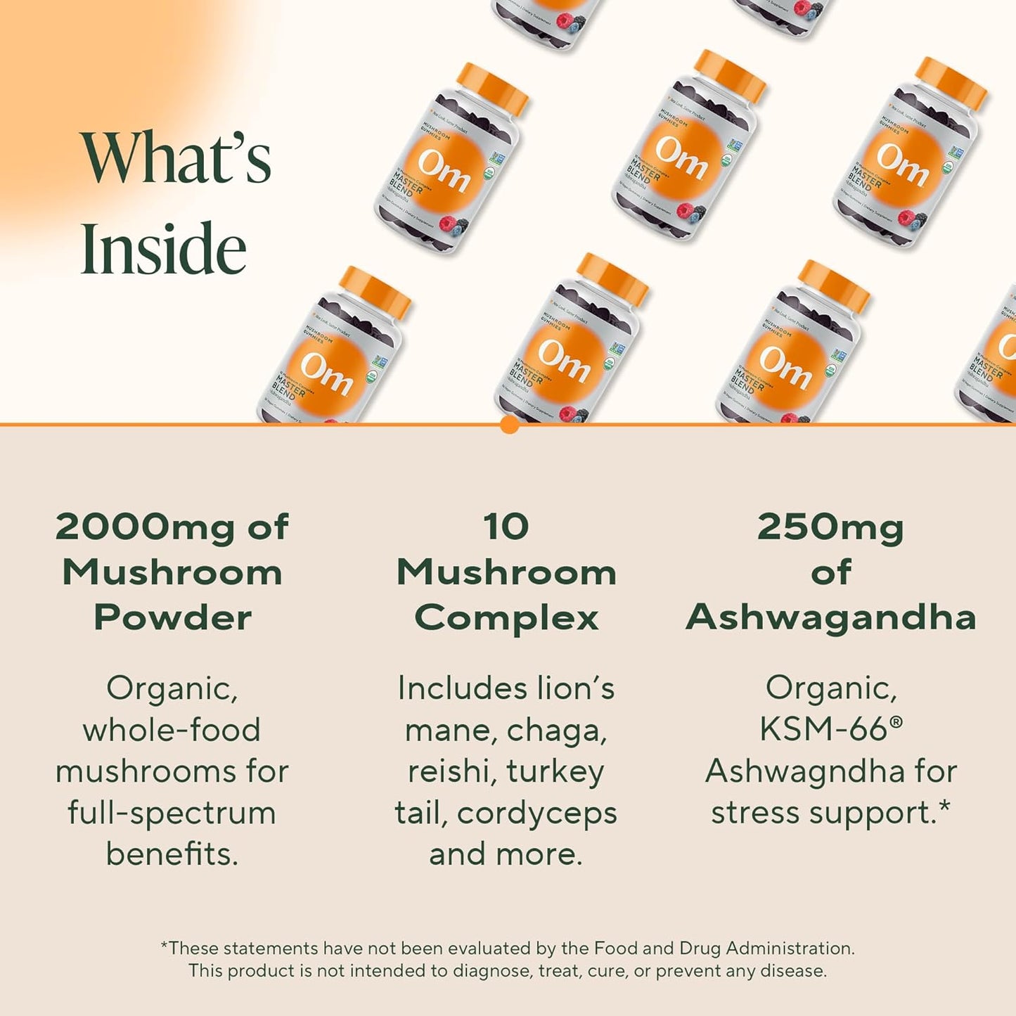 Om Master Blend Mushroom Gummies - Organic Mushroom Supplement with 10 Mushrooms and Ashwagandha – Support Immunity, Gut Health & Stress Relief, 56 Count (28 Servings), Mixed Berry Flavor