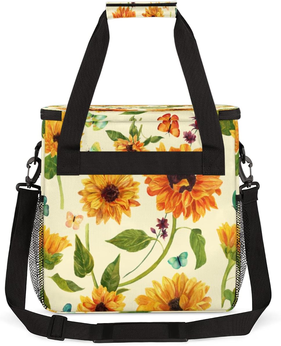 Sunflower Coffee Maker Carring Bag Flower Leaves Travel Storage Tote Bag Compatible with Keurig K-Mini or K-Mini Plus Portable Single Serve Coffee Brewer Case with Pockets for K-cup Pods