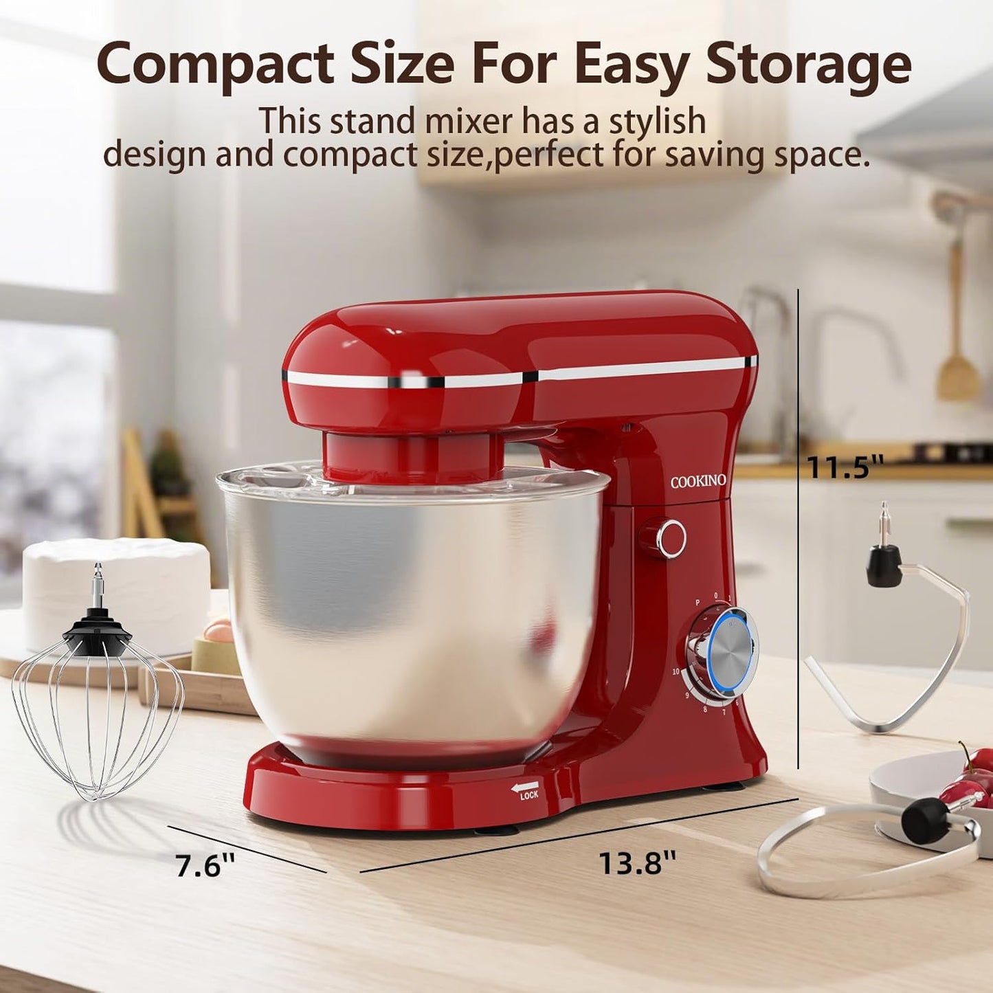 Electric Stand Mixer,10 Speeds Tilt-Head Food Mixer, 3-IN-1 Kitchen Mixer for Daily Cooks with Dishwasher-Safe 6 QT Bowl,Dough Hook, Beater, Whisk (Empire Red)