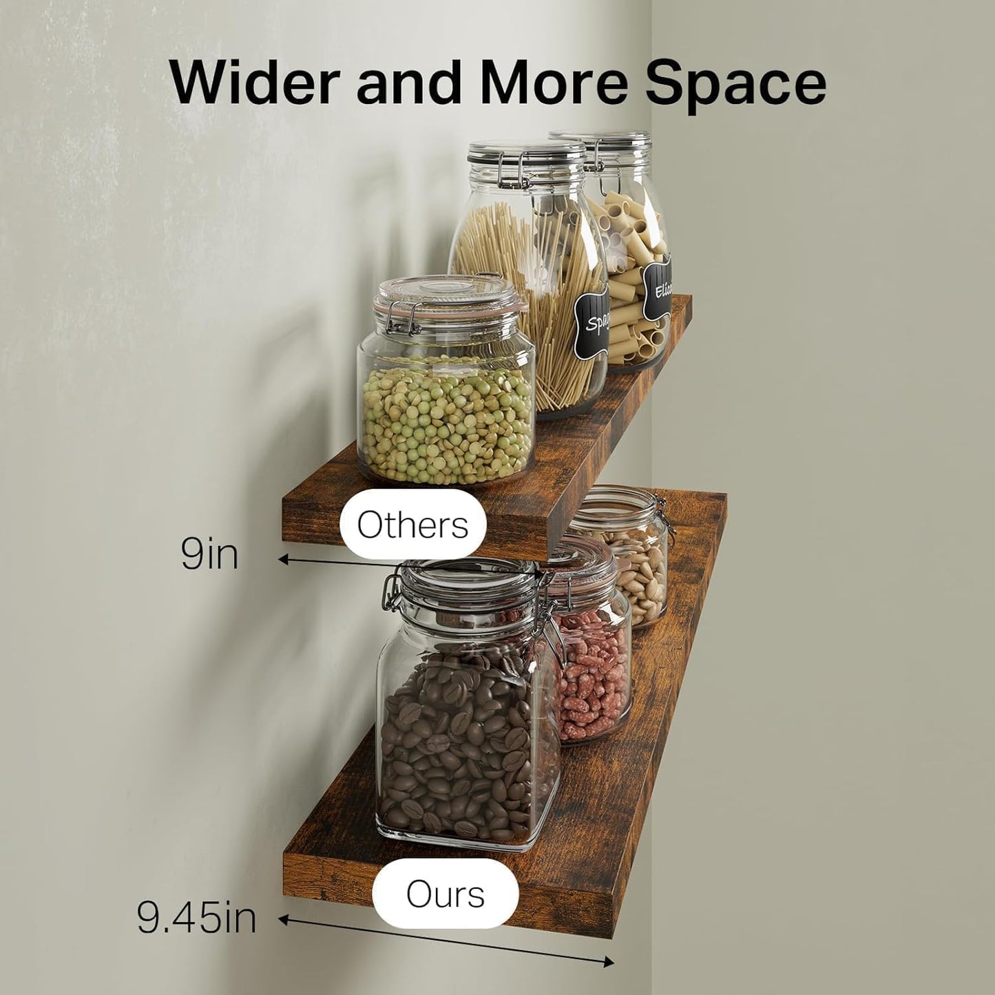 BAYKA Floating Shelves, 36" Wall Mounted Rustic Wood Shelves for Bathroom, Bedroom, Living Room, Kitchen, Office, Hanging Shelf for Books/Storage/Decor(Rustic Brown,Set of 2)