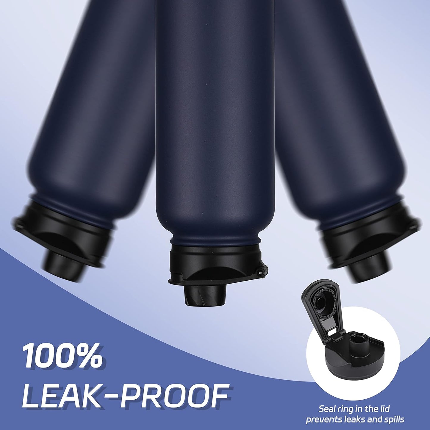 HASLE OUTFITTERS 40oz Stainless Steel Water Bottle, Vacuum Insulated Double Walled Leak Proof Sports Water Bottle with 2 Lids (Straw and Spout Lid) Thermo Mug Keep Cold and Hot(Navy,1）