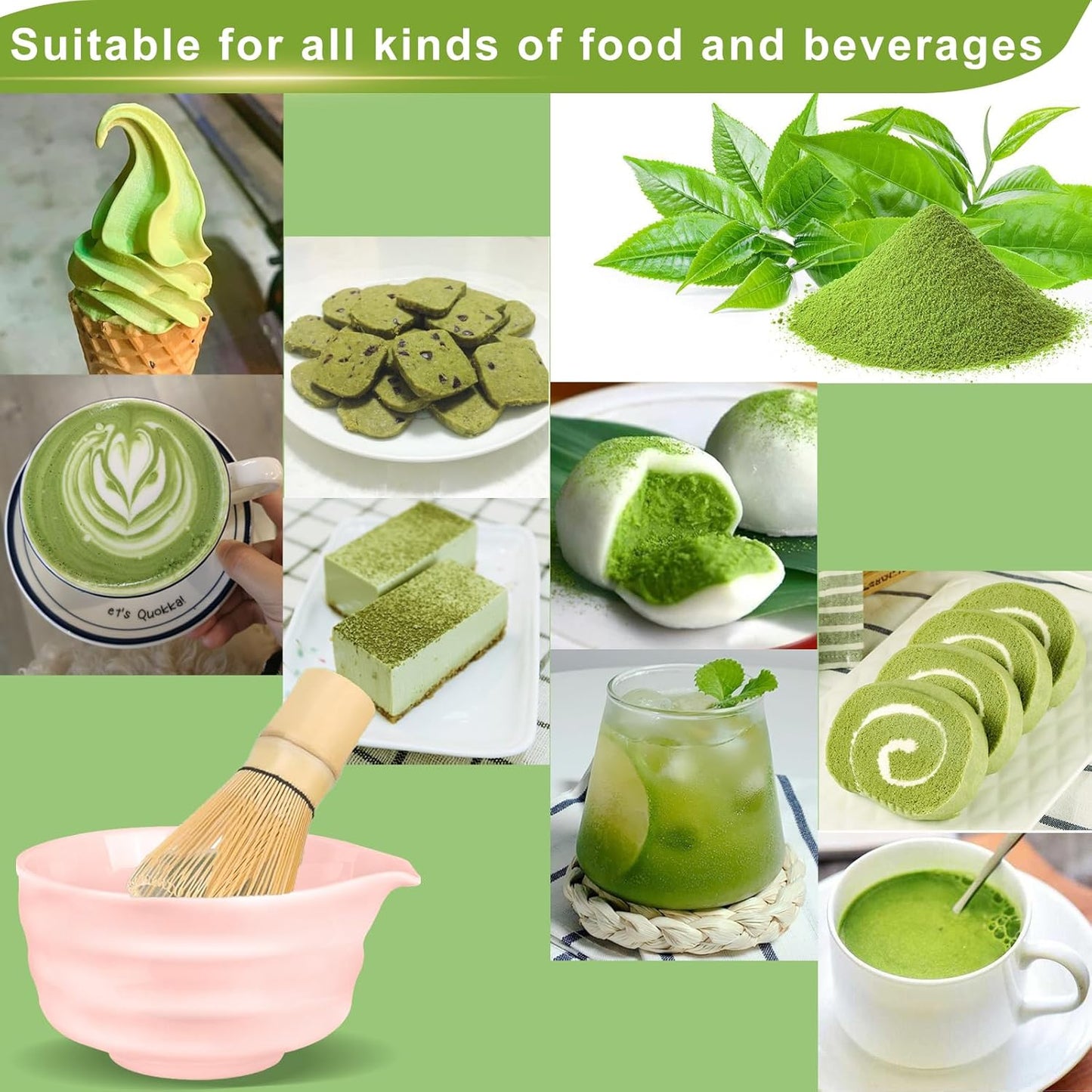 7 Pcs Matcha Whisk Set, Matcha Set with Ceramic Bowl, Whisk, Bamboo Spoon, Whisk Holder, Sifter, Scoop and Holder, Matcha Kit for Matcha Lover (Pink)