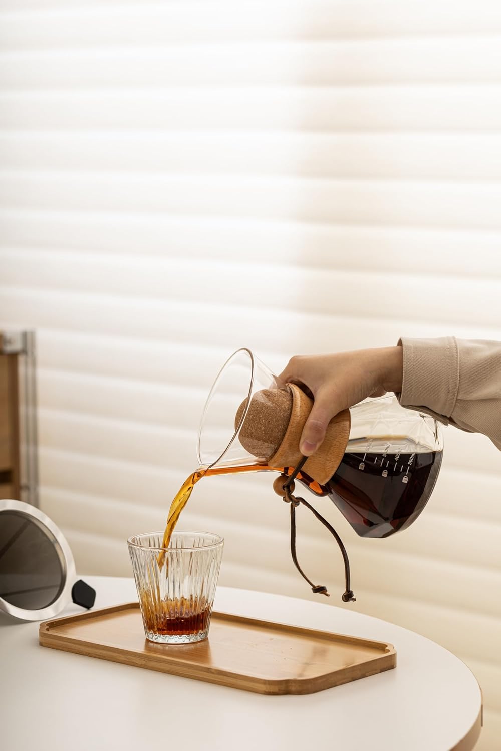 Pour Over Coffee Maker With Wood Sleeve，20oz/600mlPour Over Coffee Dripper,Pour Over Coffee Maker Set With Cork Stopper (20oz/600ml)