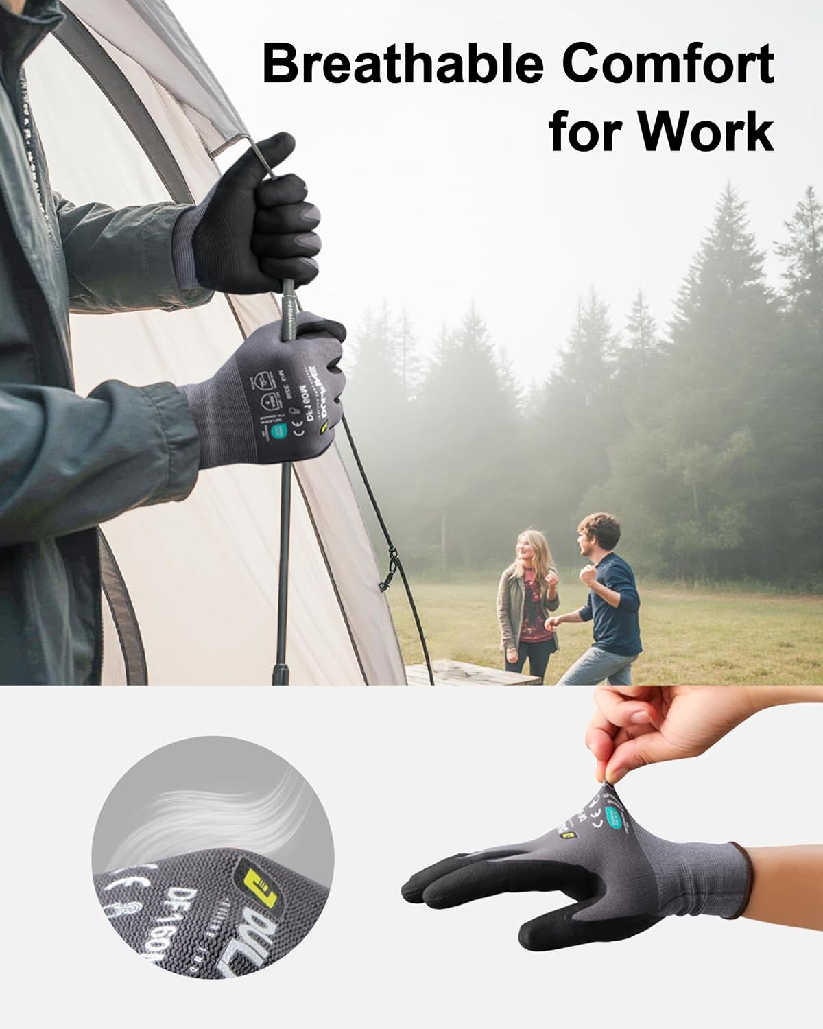 Safety Work Gloves MicroFoam Nitrile Coated-12 Pairs Pack,Blue Seamless Knit Nylon Glove with Black Micro-Foam Nitrile Grip,Ideal for General Purpose,Automotive,Home Improvement,Painting(Small)